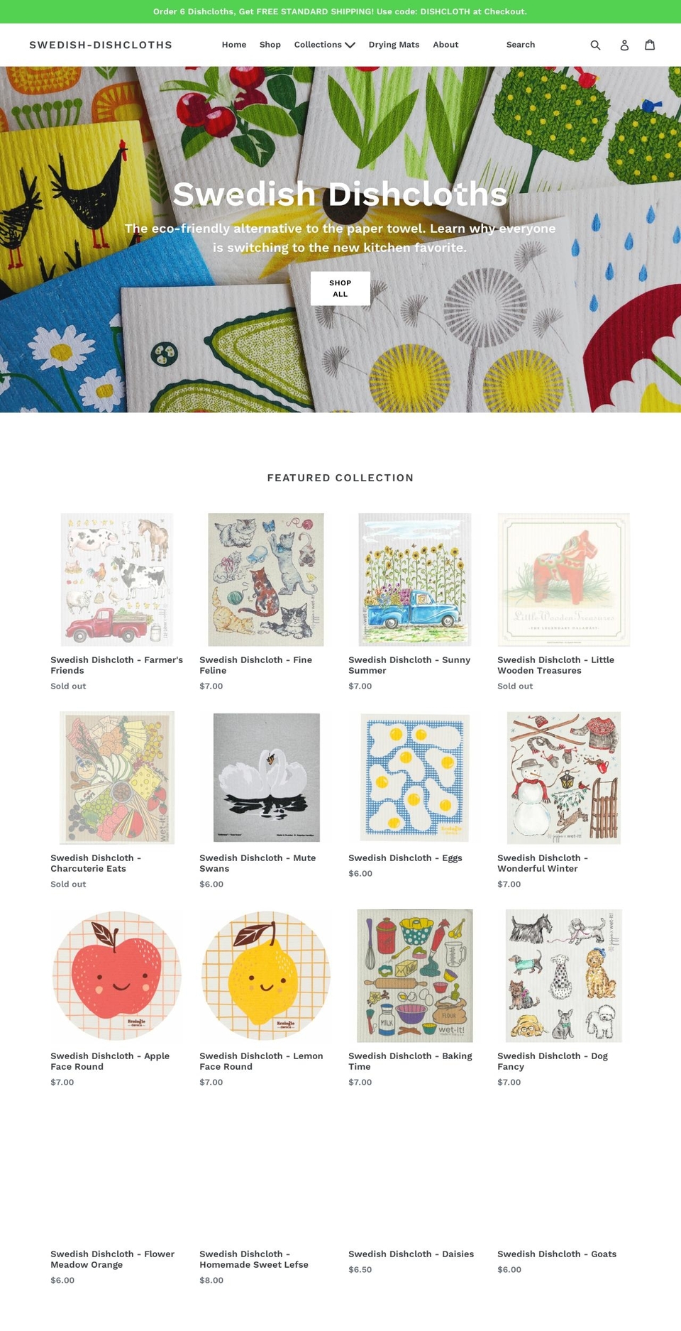 swedish-dishcloth.com — Shopify storefront screenshot