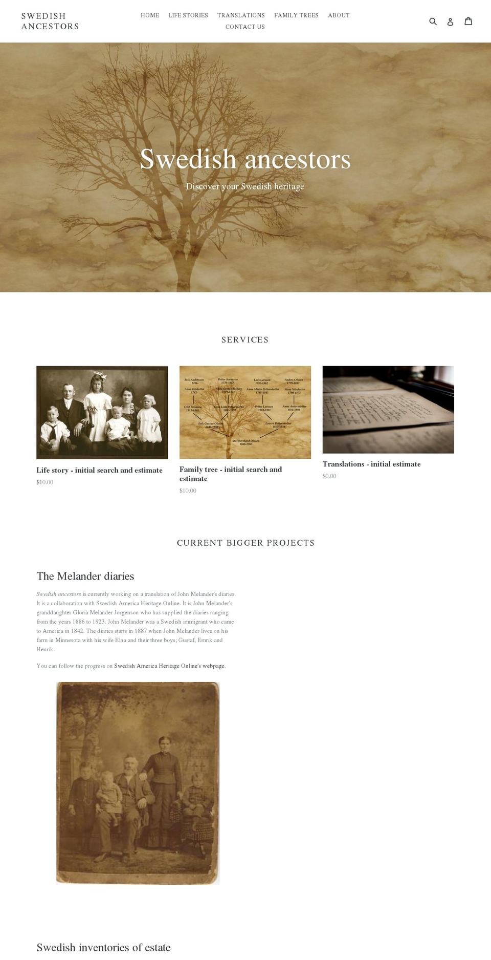 swedishancestors.com — Shopify storefront screenshot