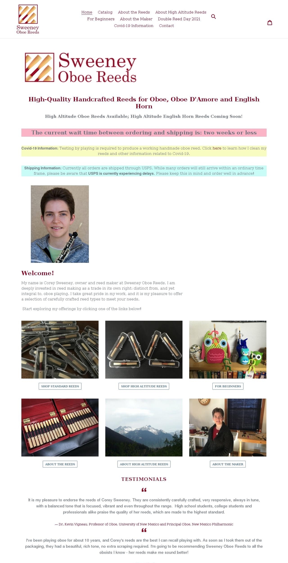 sweeneyoboereeds.com shopify website screenshot