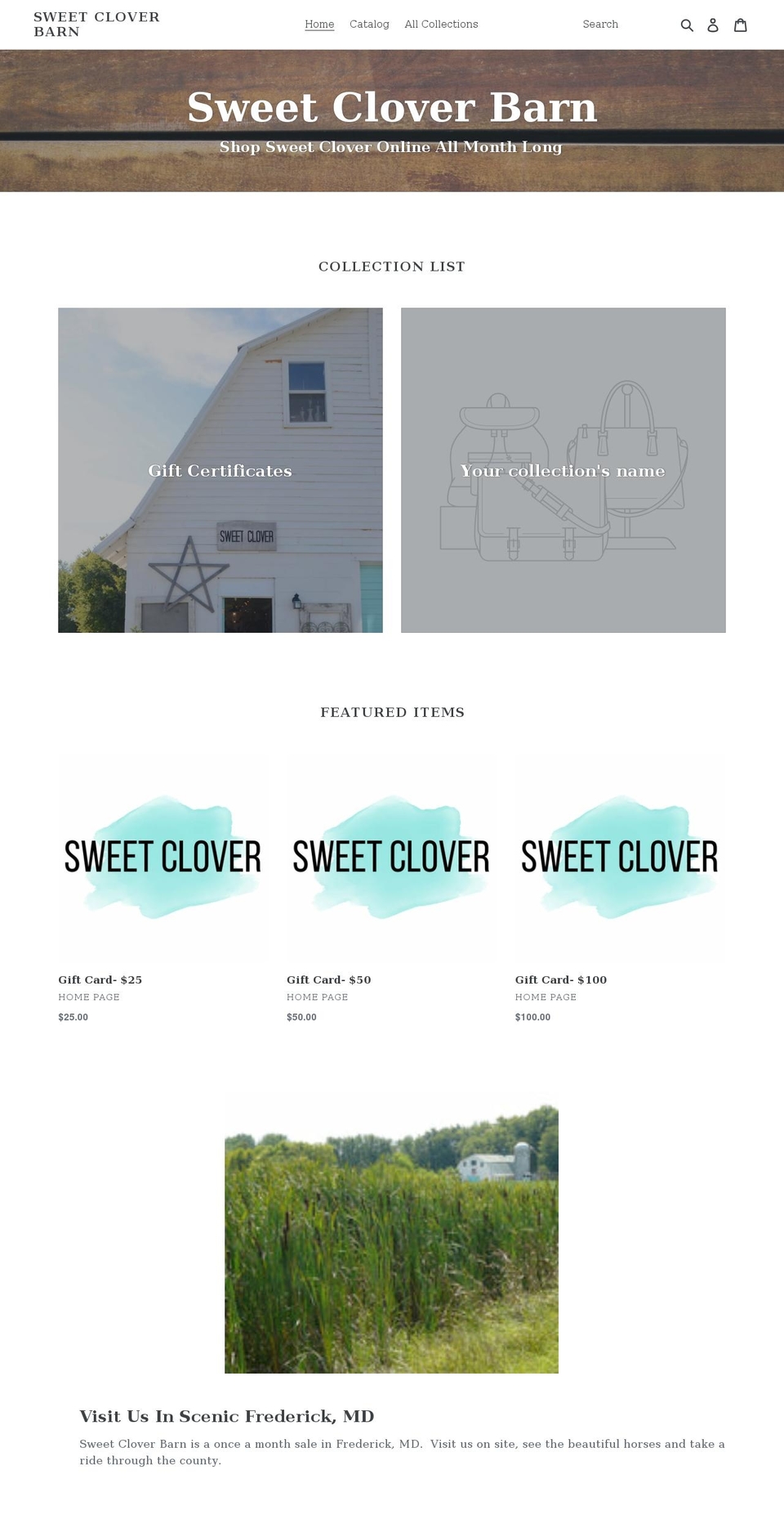 sweet-clover-barn.myshopify.com shopify website screenshot