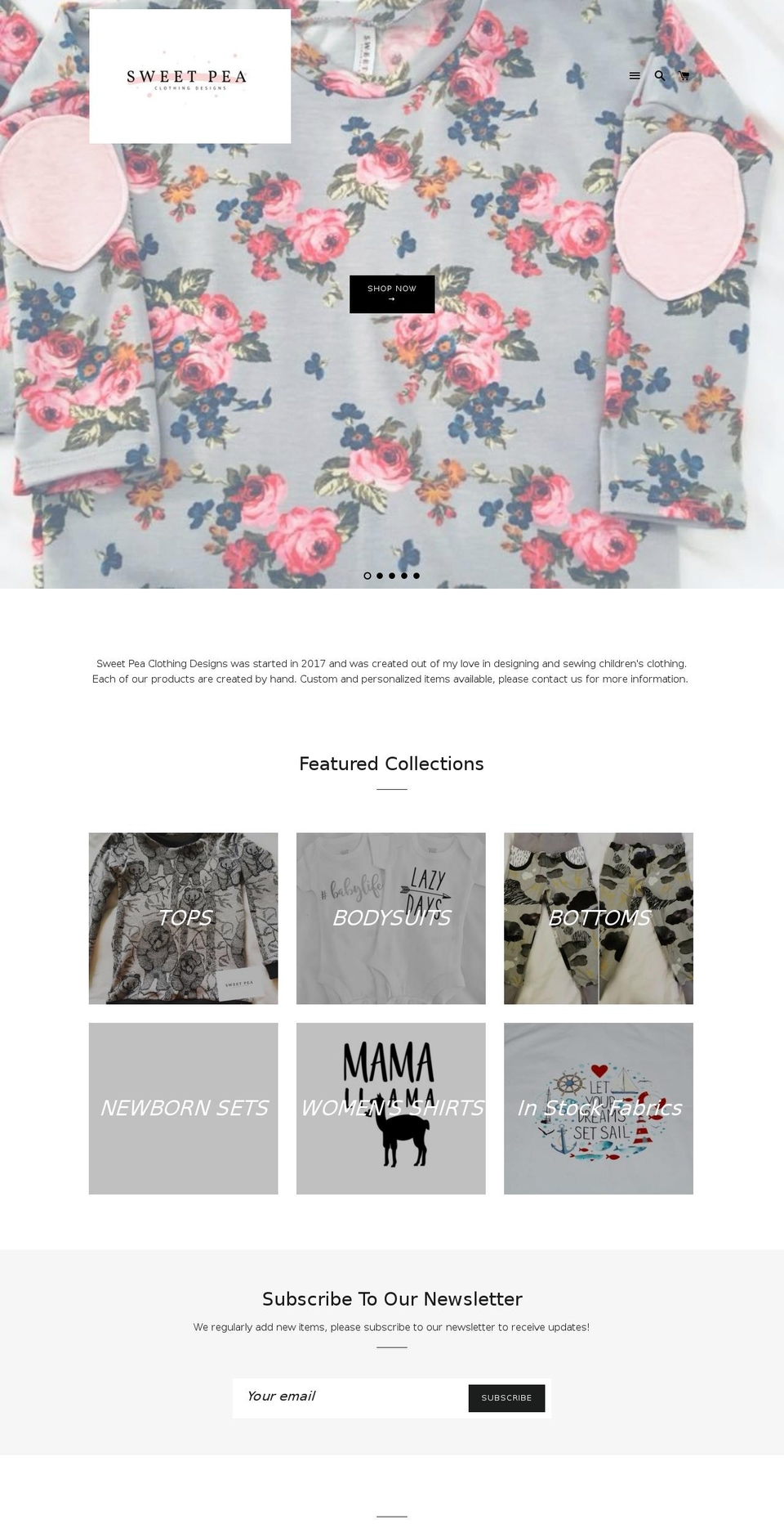 sweet-pea-clothing-designs.com — Shopify storefront screenshot