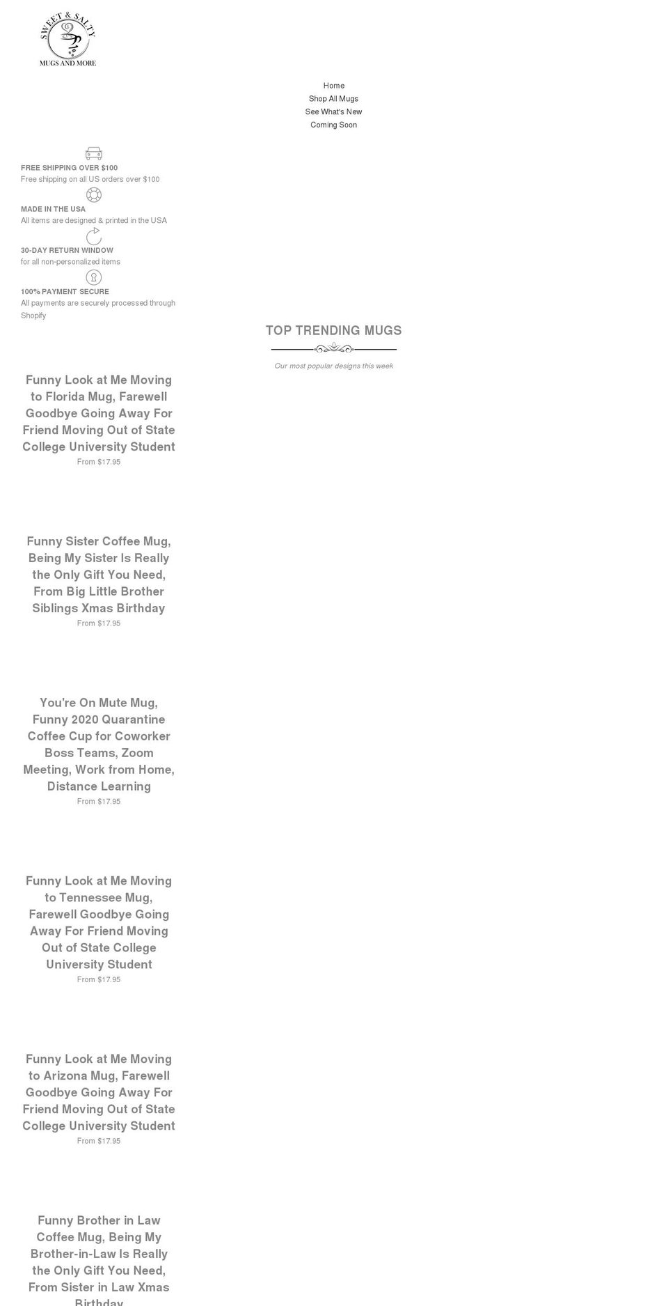 sweetandsaltymugs.com shopify website screenshot