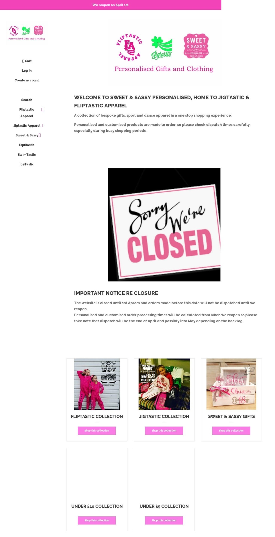 sweetandsassypersonalised.co.uk shopify website screenshot