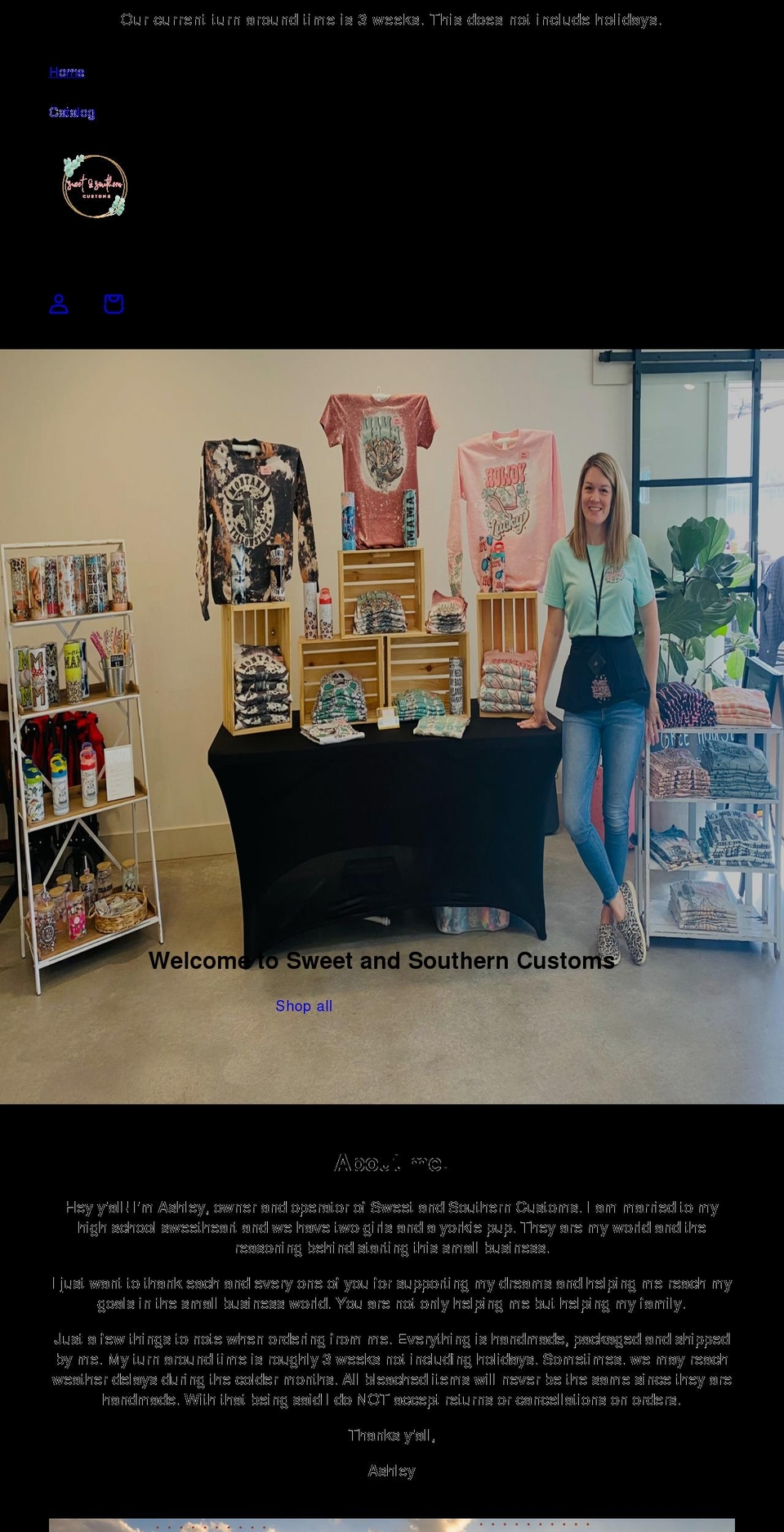 sweetandsoutherncustoms.com shopify website screenshot
