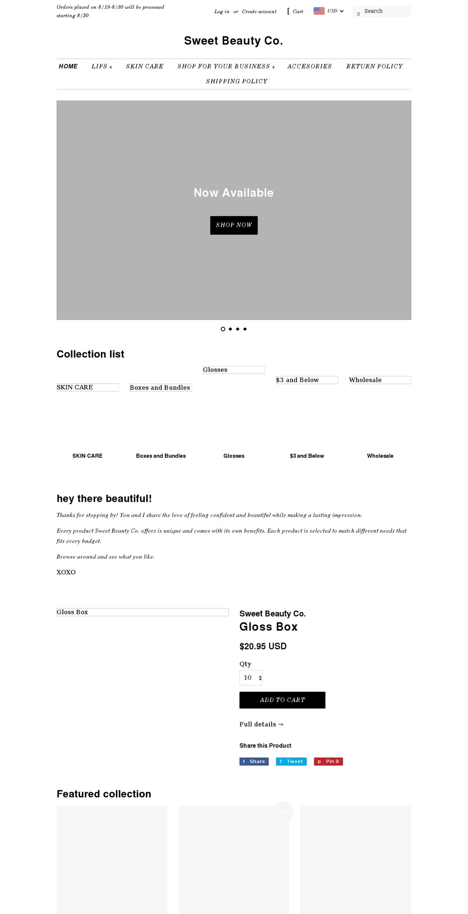 sweetbeautyco.com shopify website screenshot