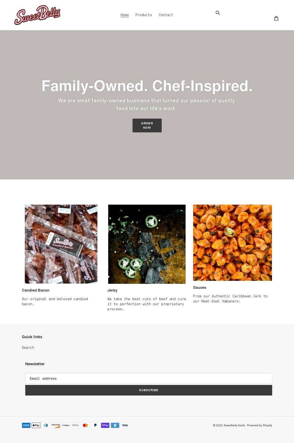 sweetbellyfoods.com shopify website screenshot