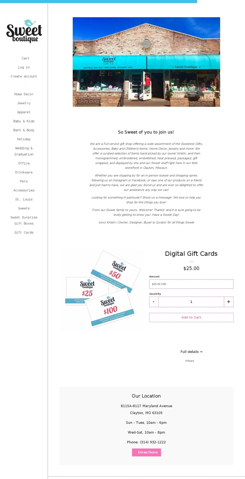 Pop with Installments message Shopify theme site example sweetboutiquegifts.com
