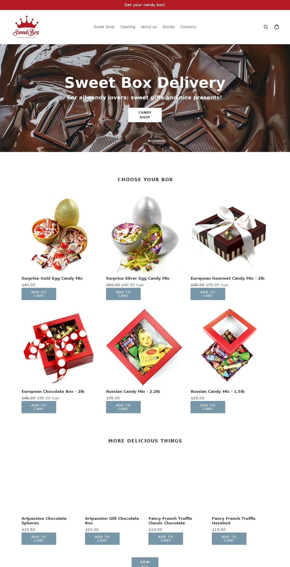 sweetbox.us shopify website screenshot