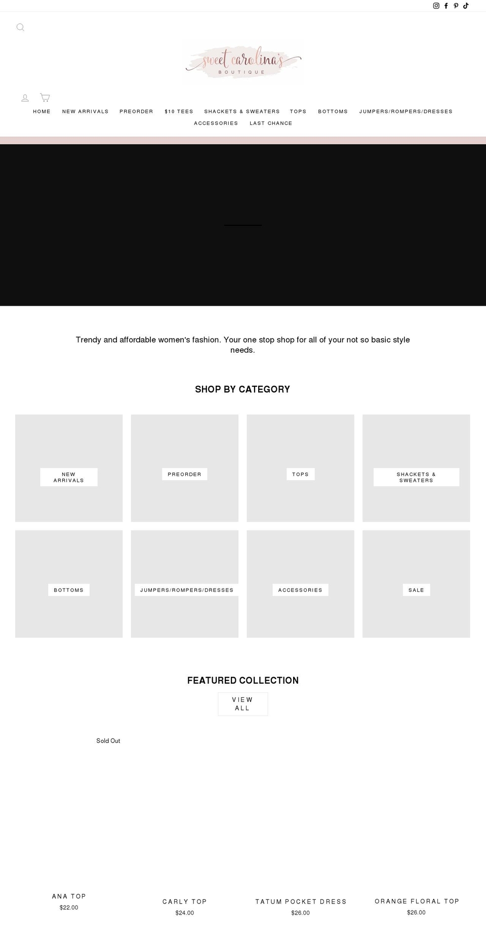 sweetcarolinasclothingboutique.com shopify website screenshot