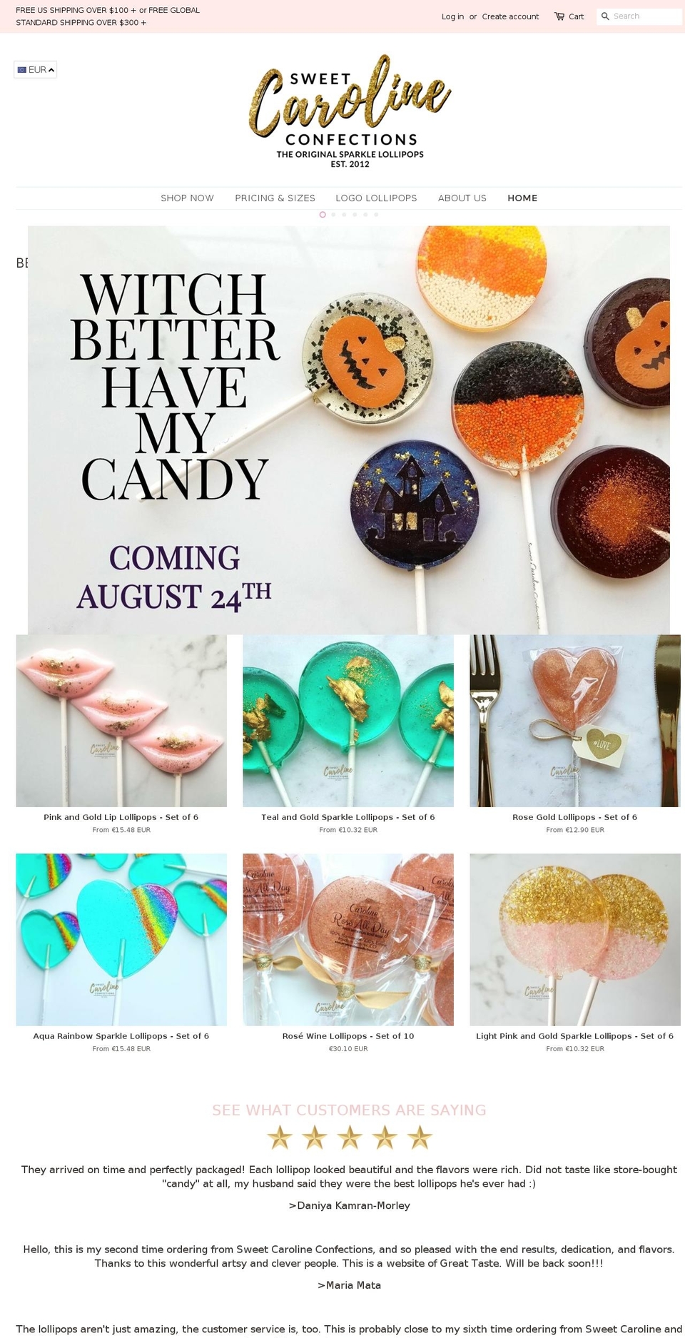 sweetcarolineconfections.com shopify website screenshot