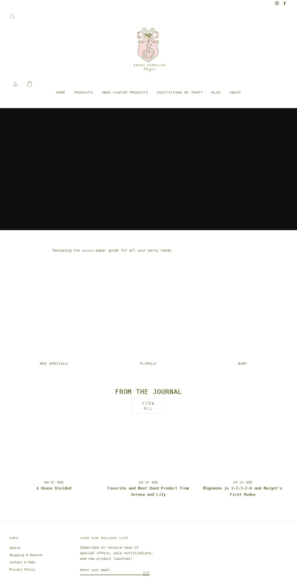 sweetcarolinedesigns.com shopify website screenshot