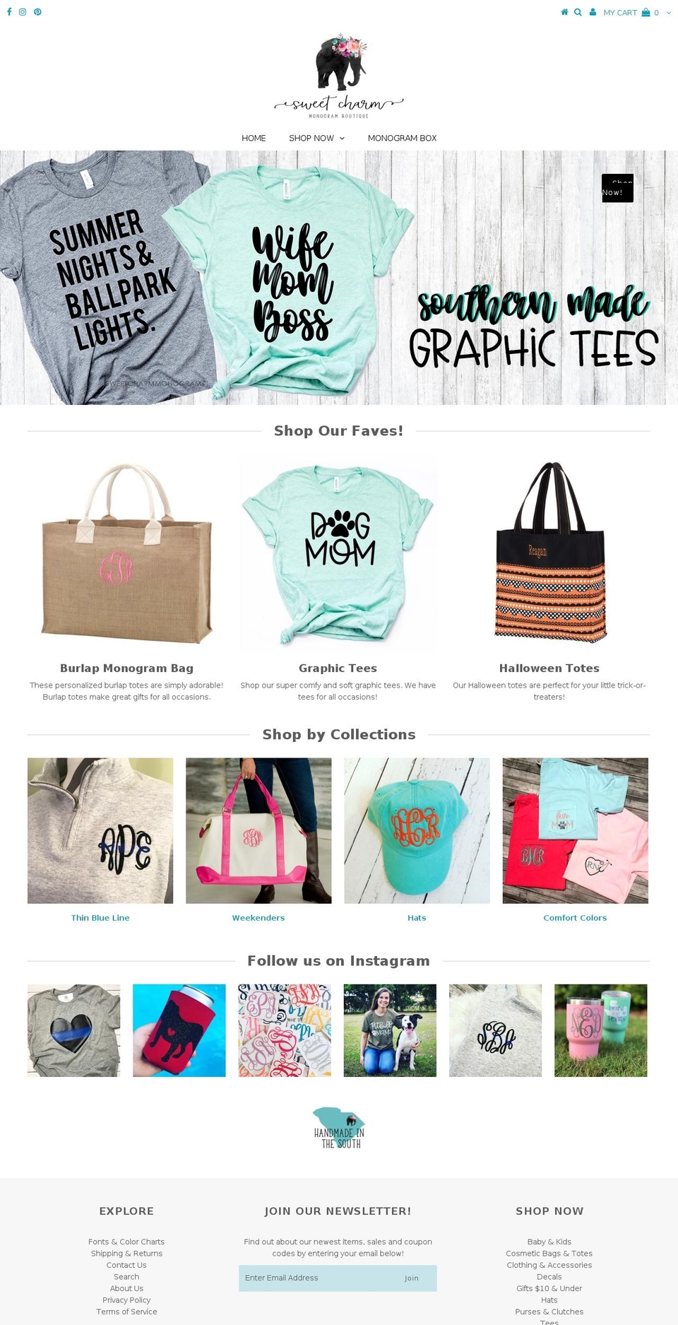 sweetcharmmonograms.com shopify website screenshot