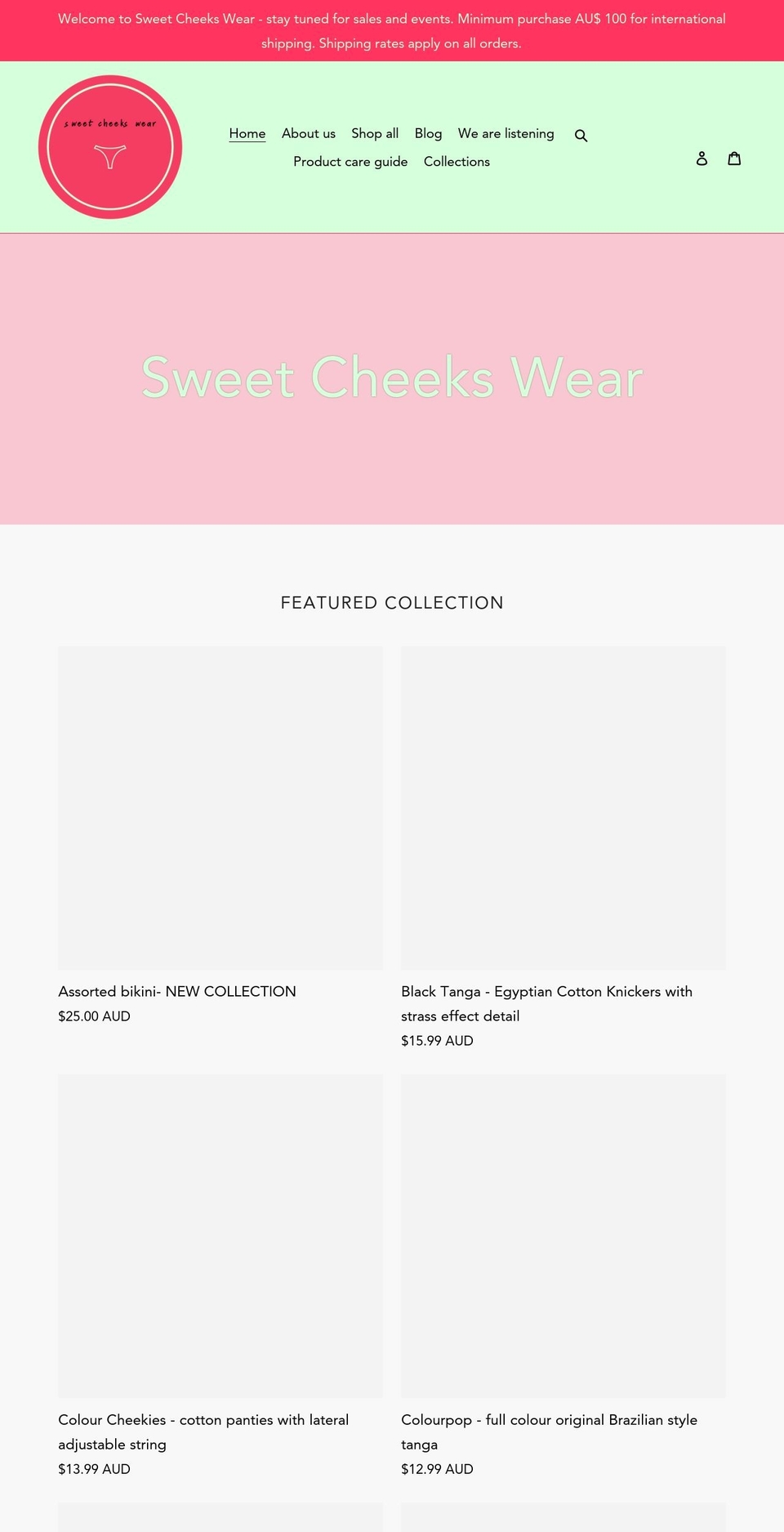 sweetcheekswear.com.au shopify website screenshot