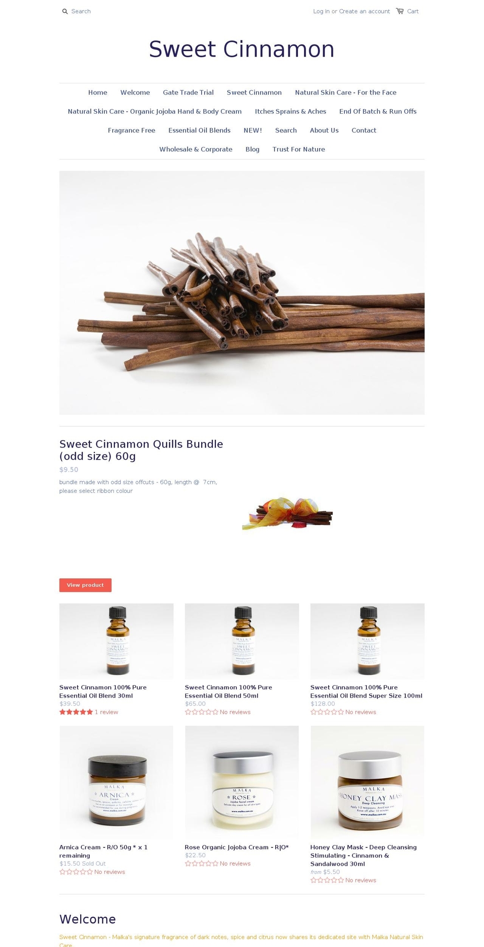 sweetcinnamonbymalka.com shopify website screenshot