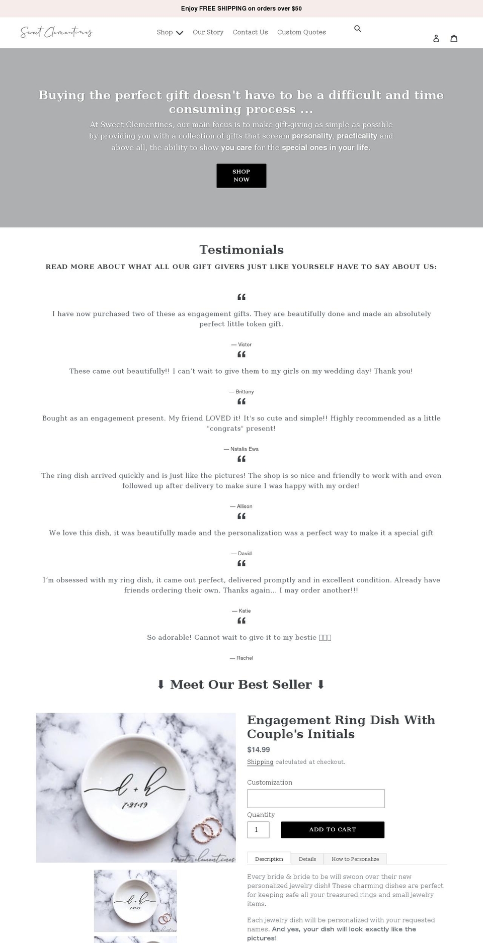 sweetclementinesco.com shopify website screenshot