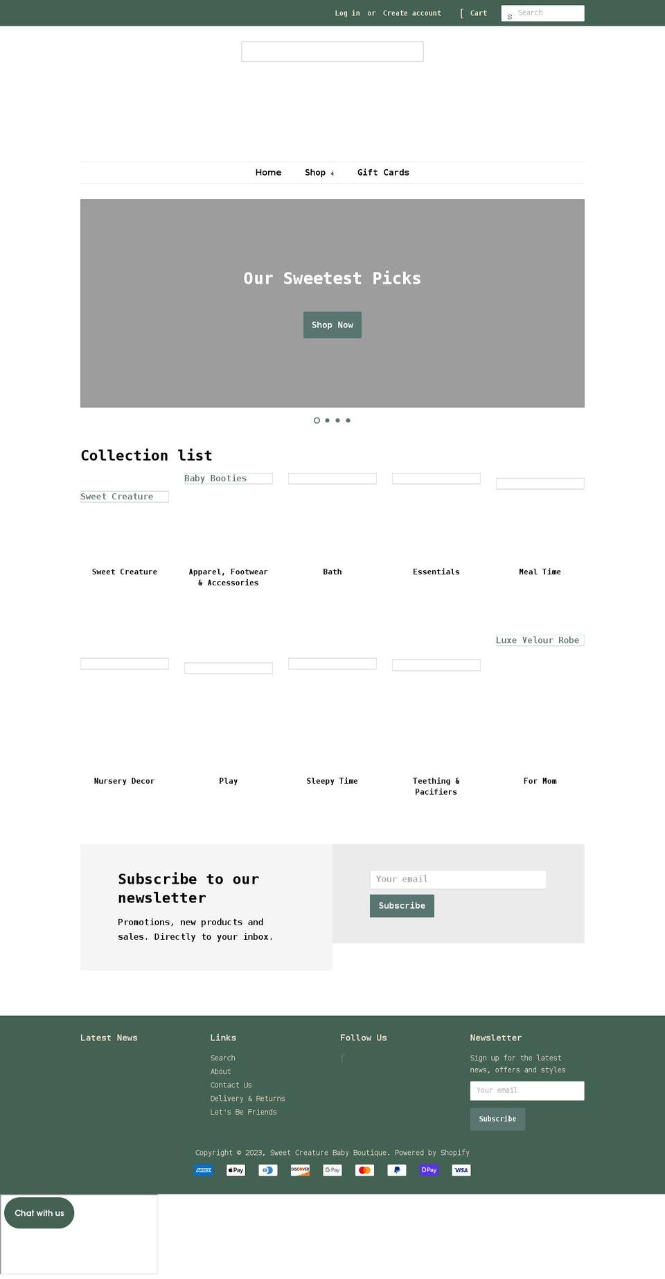 sweetcreature.ca shopify website screenshot