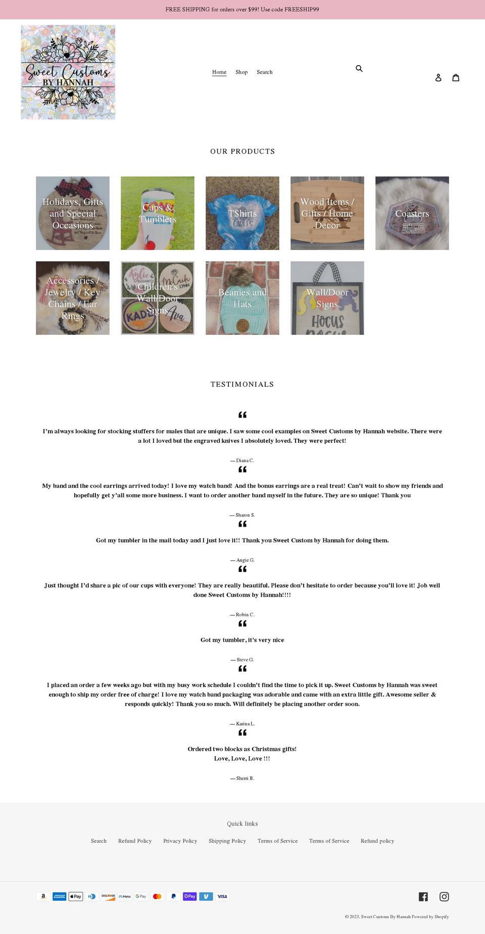 sweetcustomsbyhannah.com shopify website screenshot