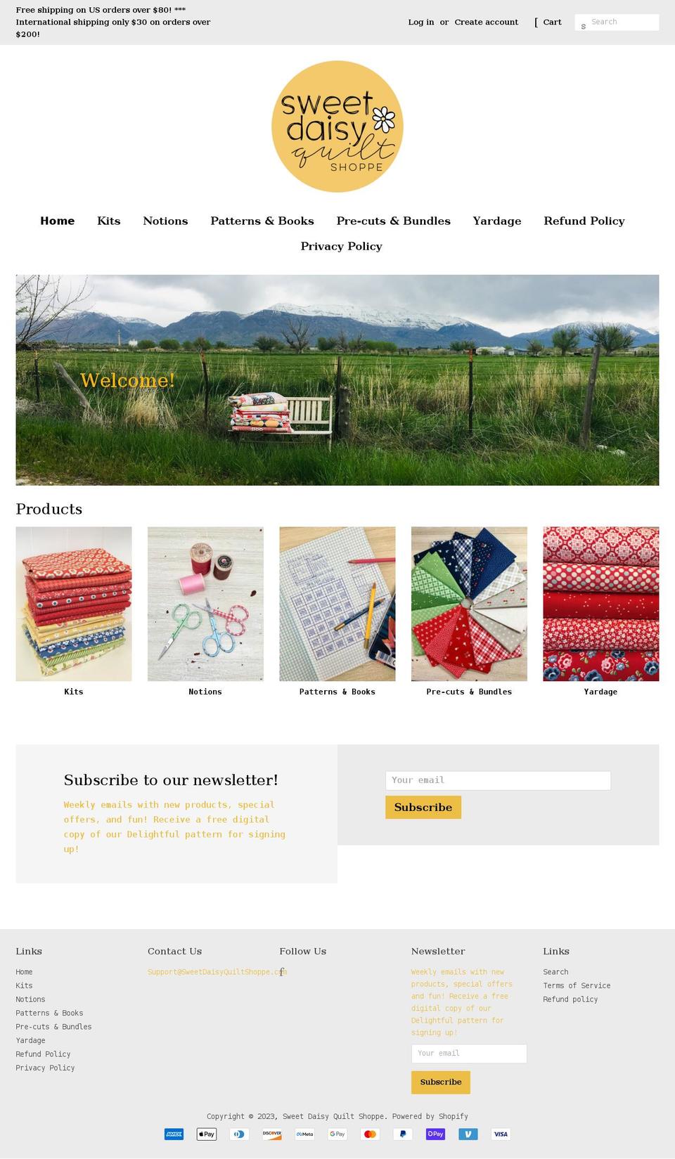 sweetdaisyquiltshoppe.com shopify website screenshot