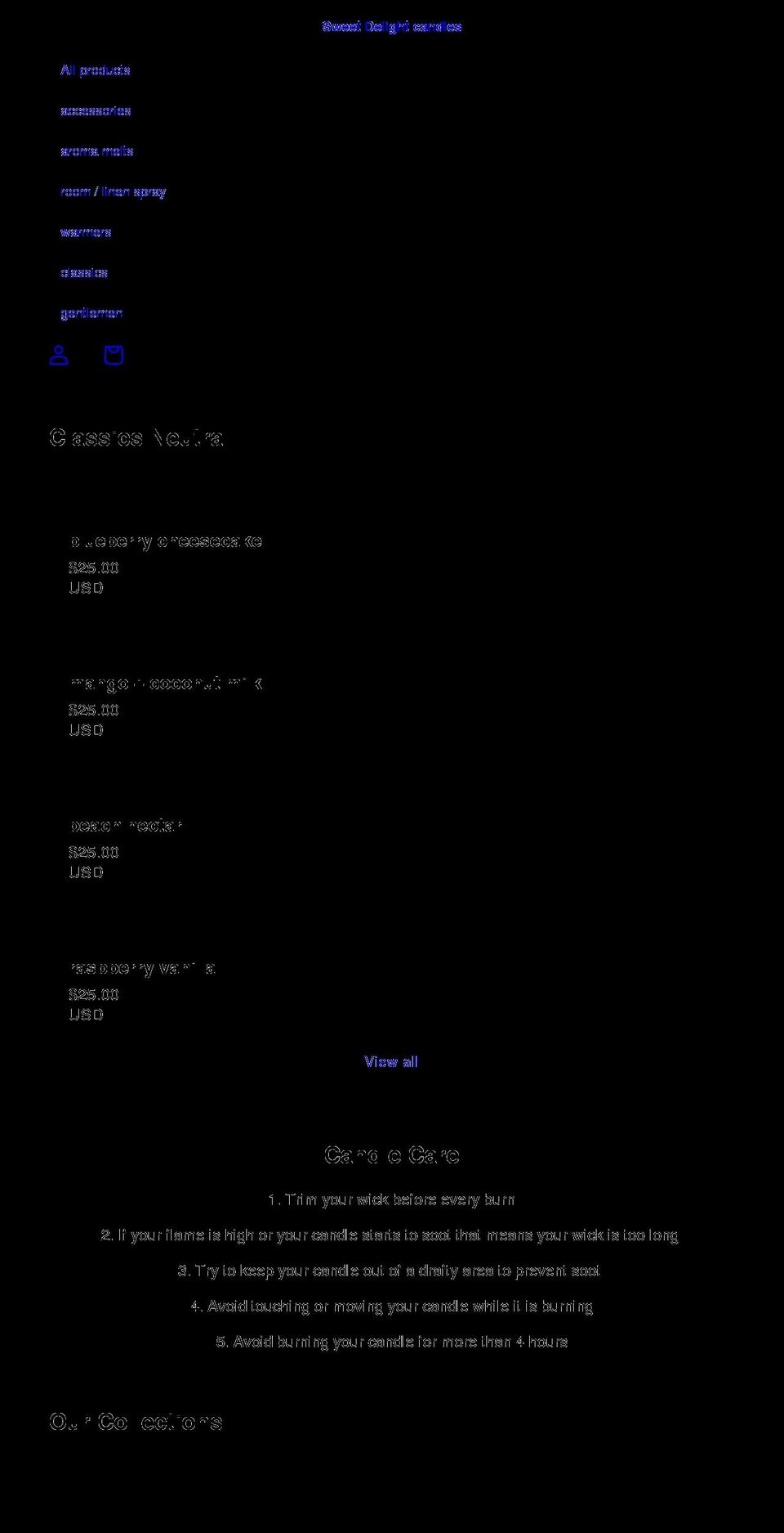 sweetdelightcandles.com shopify website screenshot