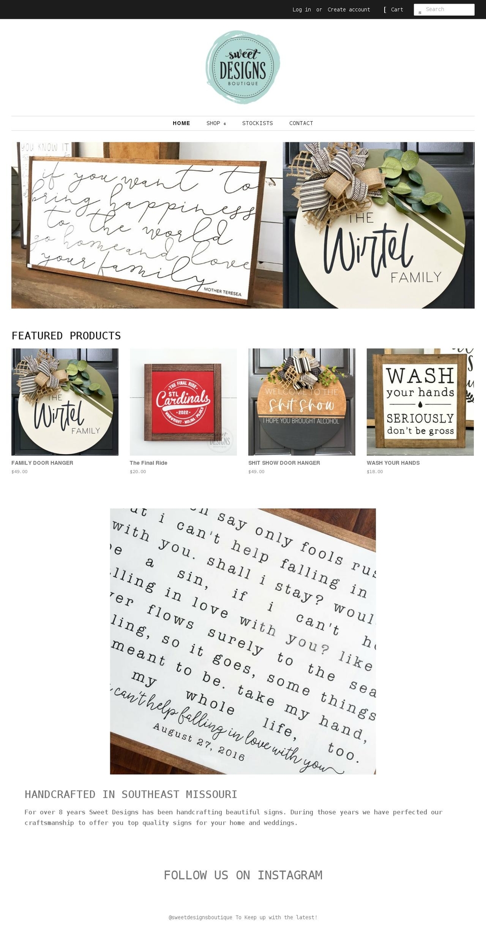 sweetdesignsboutique.com shopify website screenshot