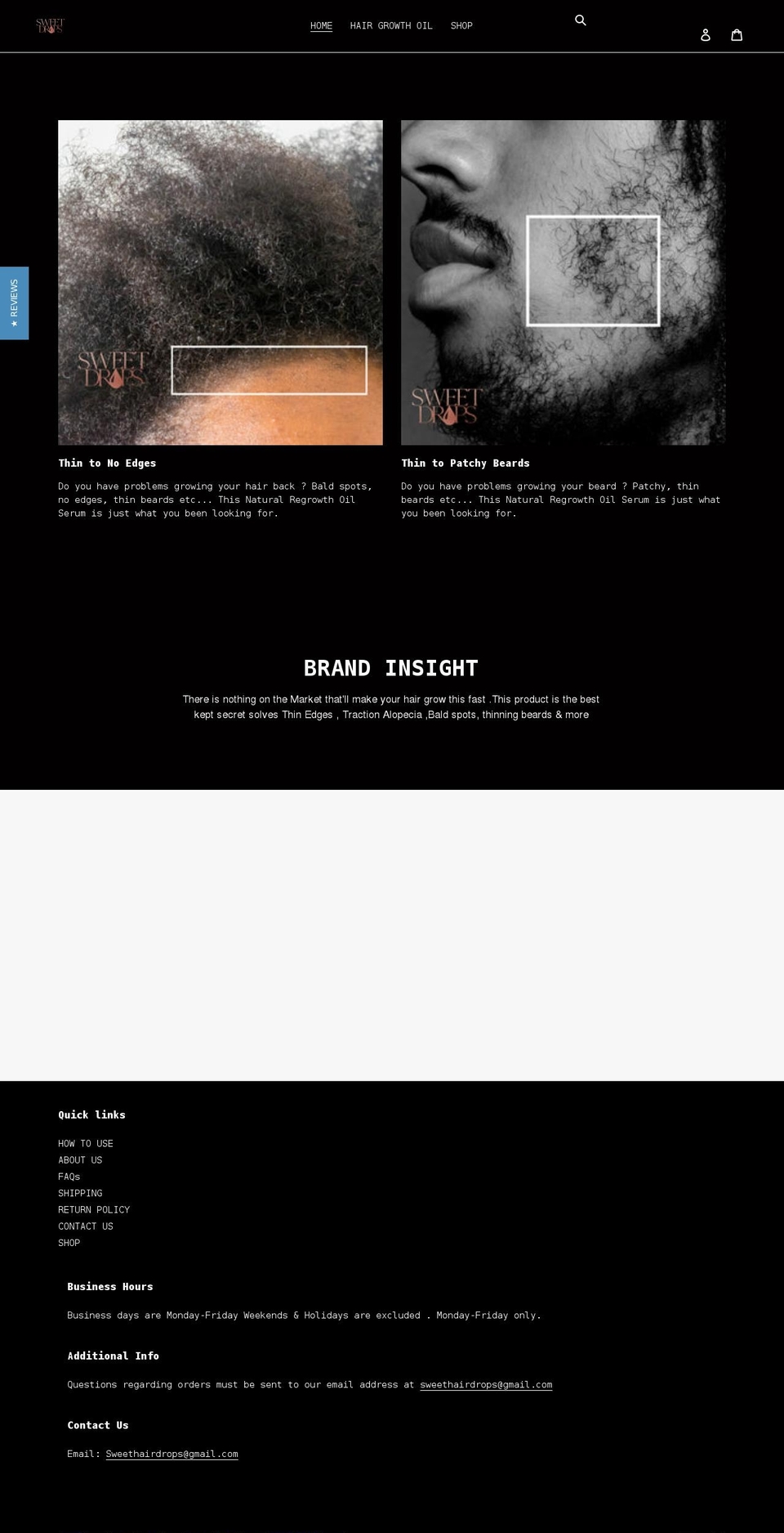 sweetdropshaircare.com shopify website screenshot