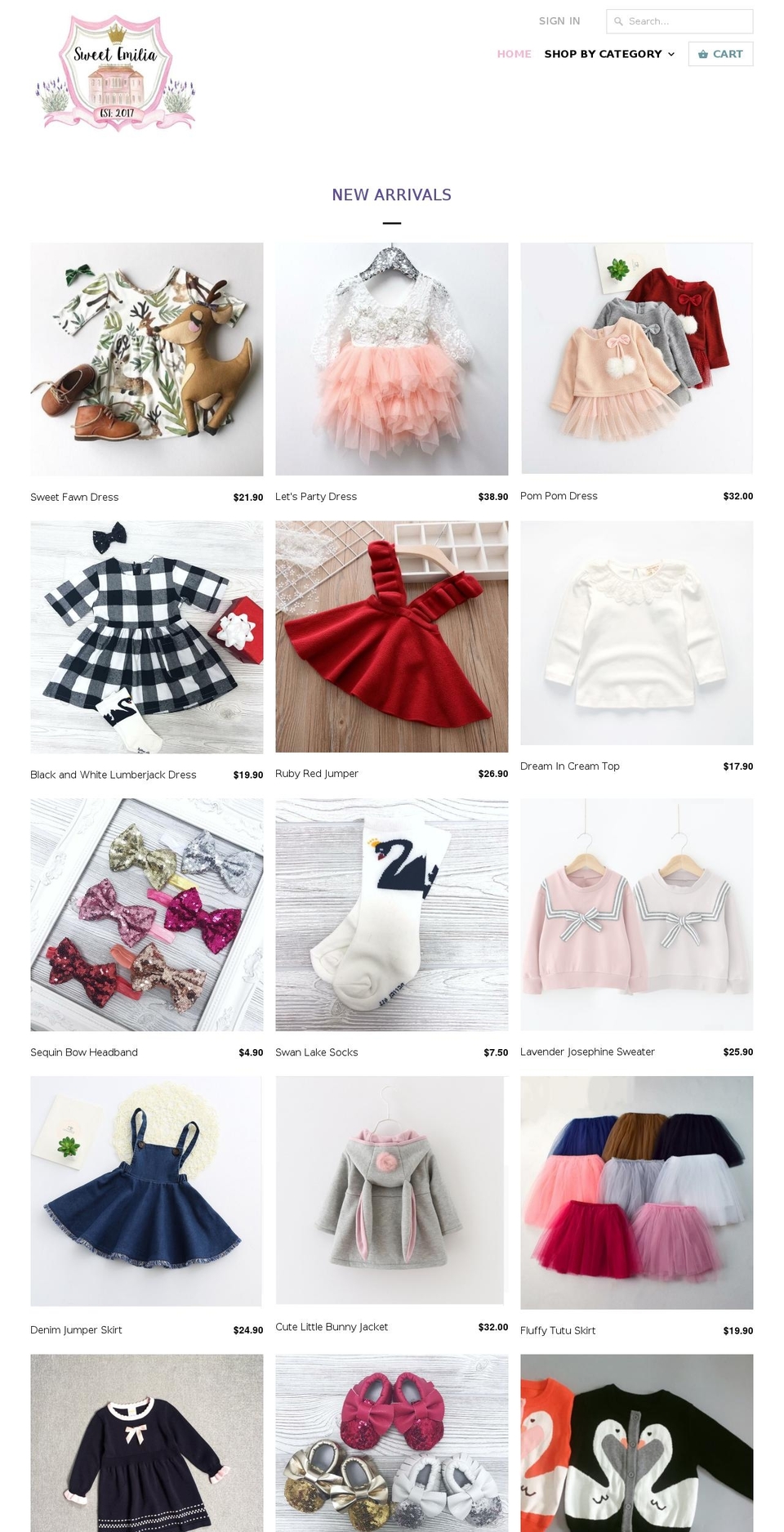 sweetemilia.com — Shopify storefront screenshot