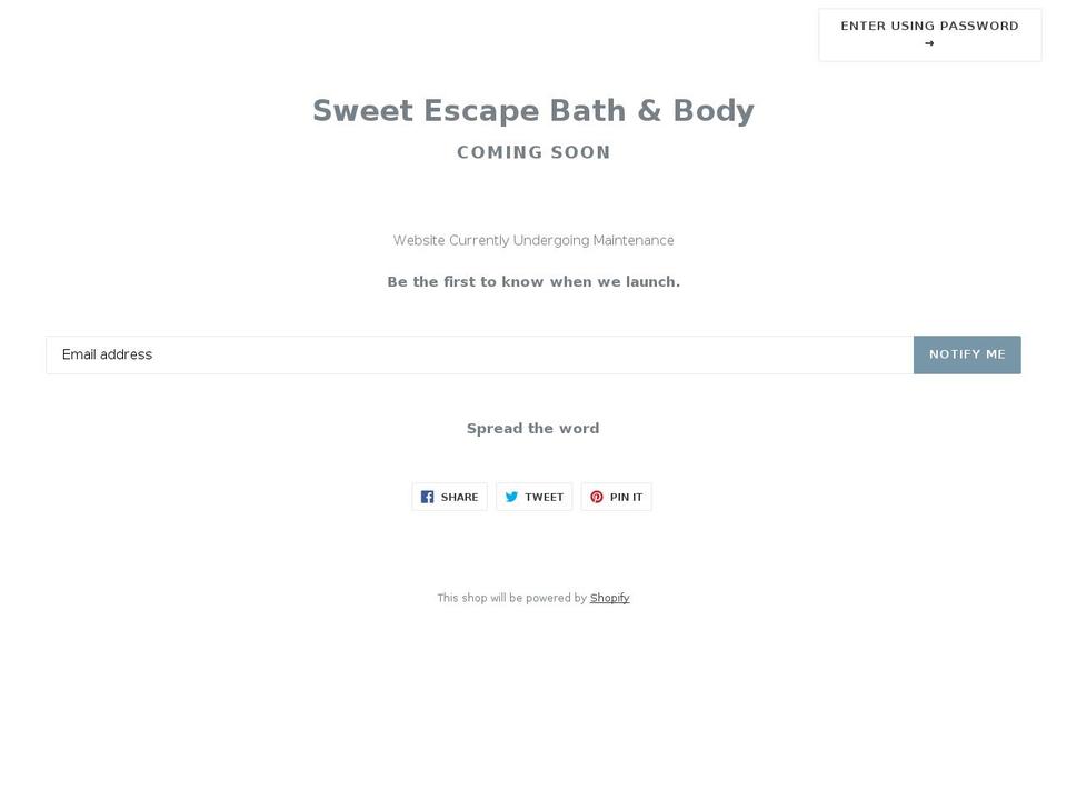 sweetescapebathandbody.com — Shopify storefront screenshot