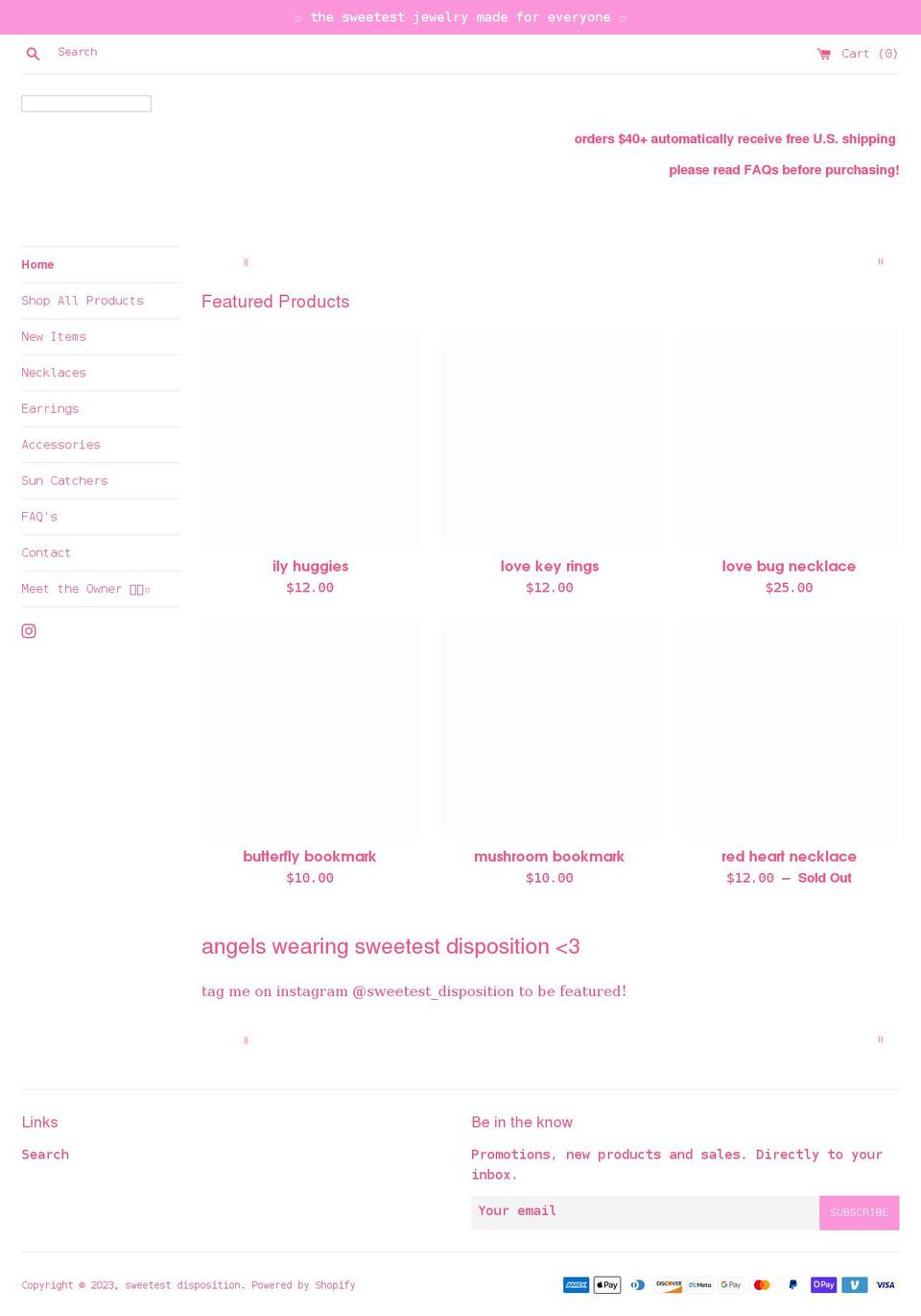 sweetestdisposition.com shopify website screenshot