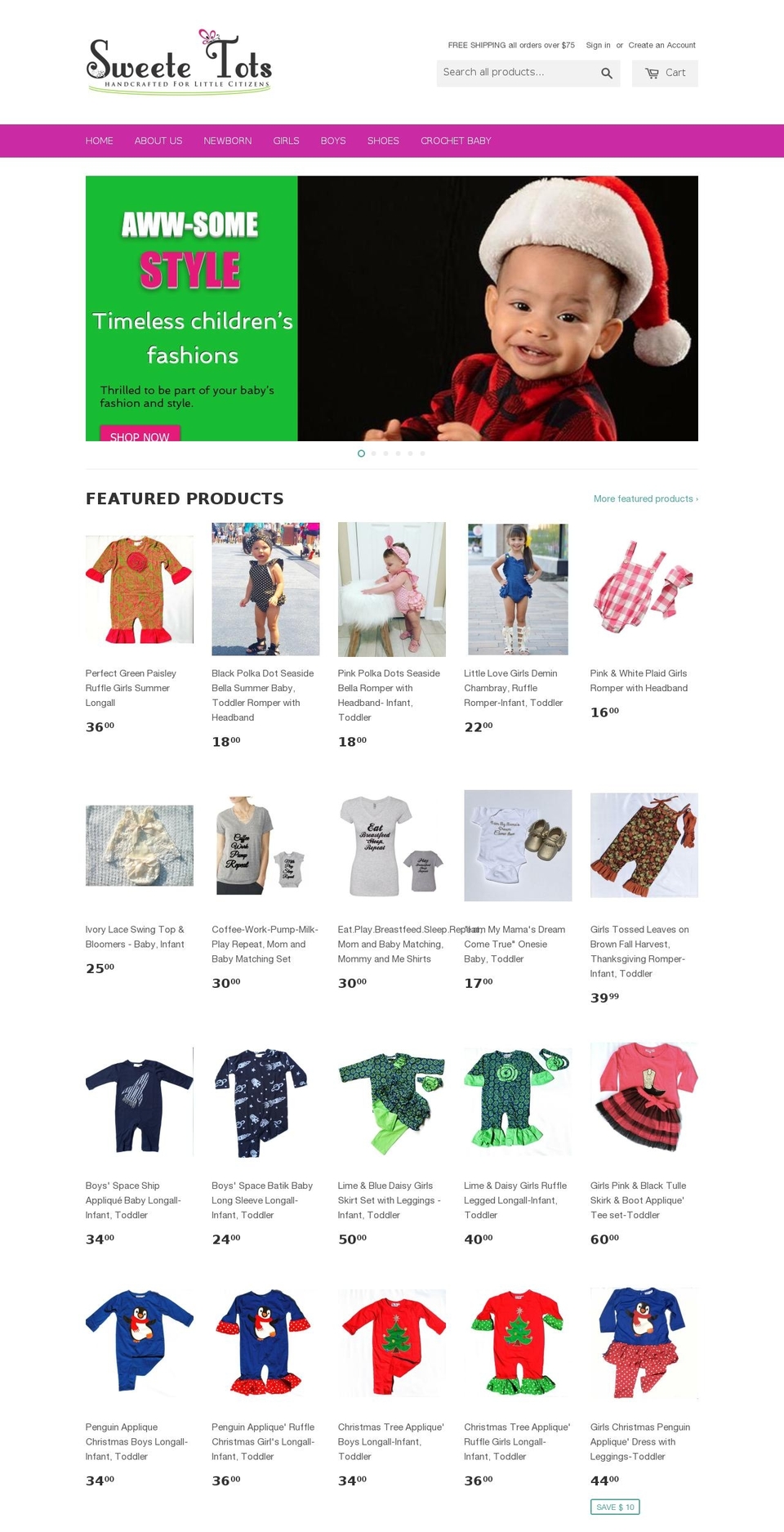 sweetetots.com shopify website screenshot