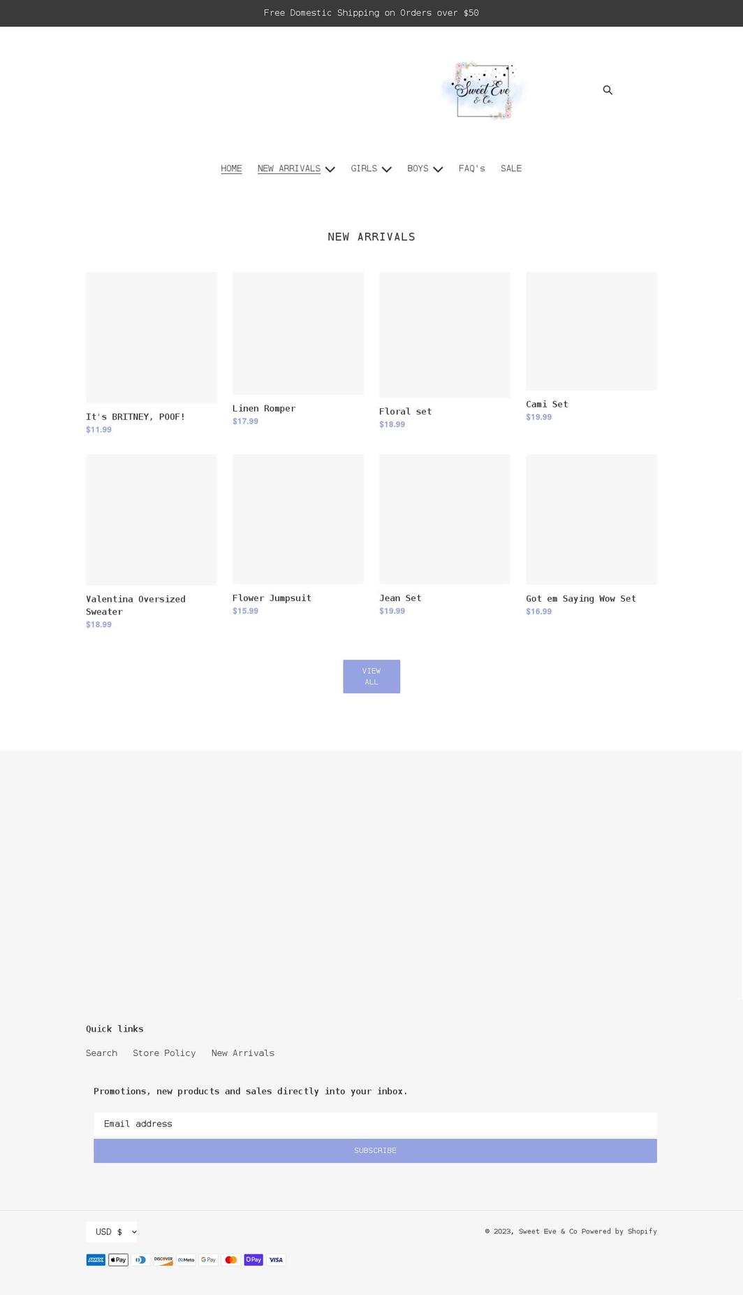 sweeteveandco.com shopify website screenshot