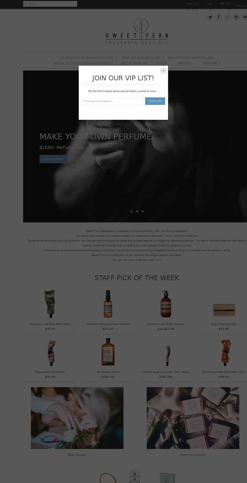 sweetfern.com.au shopify website screenshot