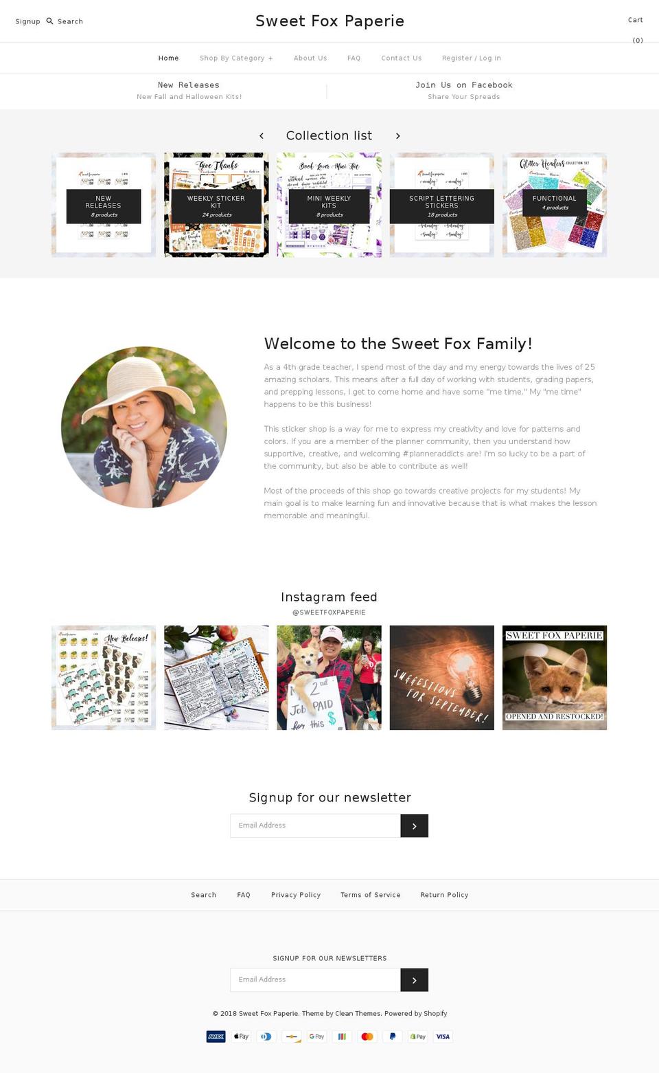 sweetfoxpaperie.com — Shopify storefront screenshot