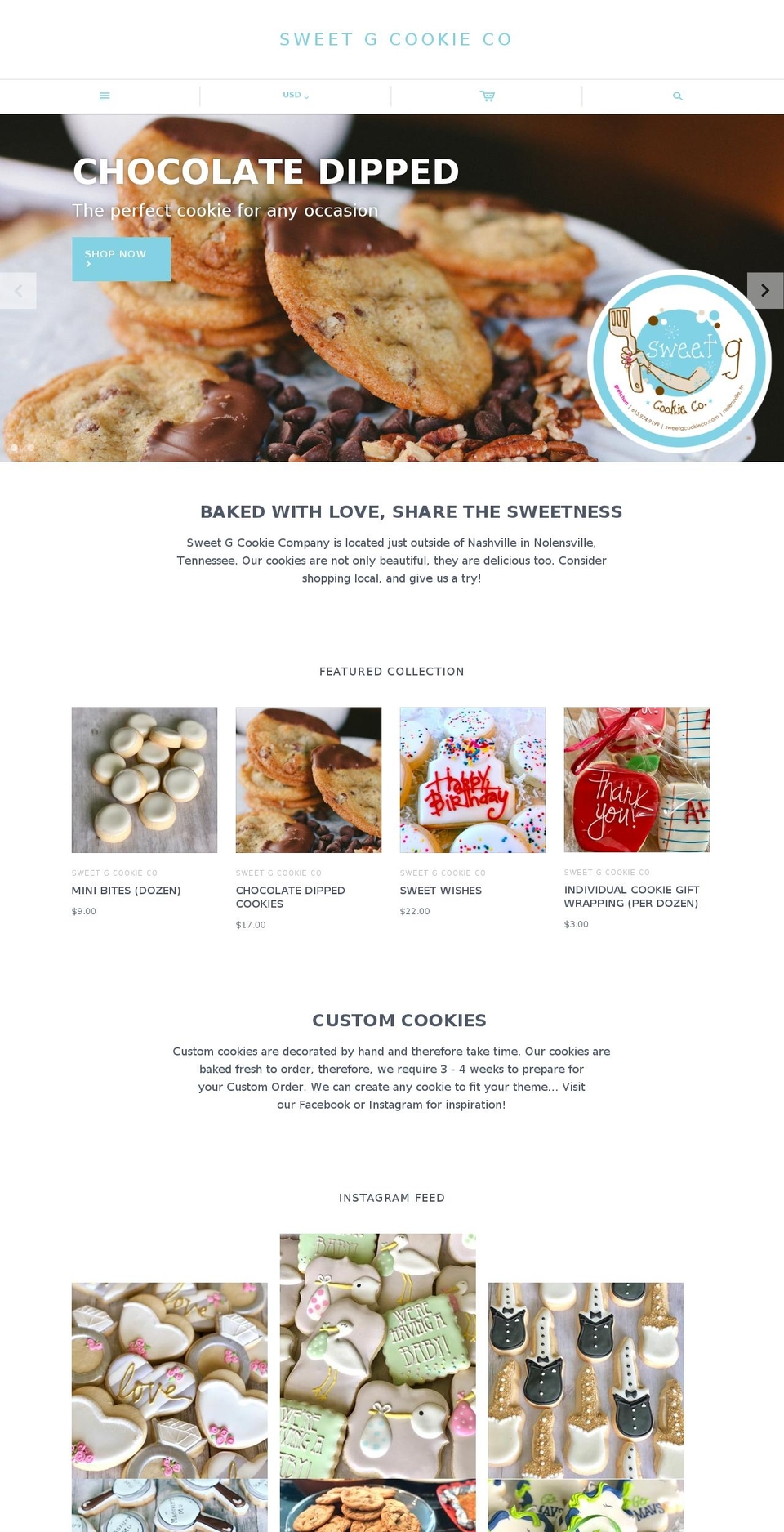 sweetgcookieco.com shopify website screenshot