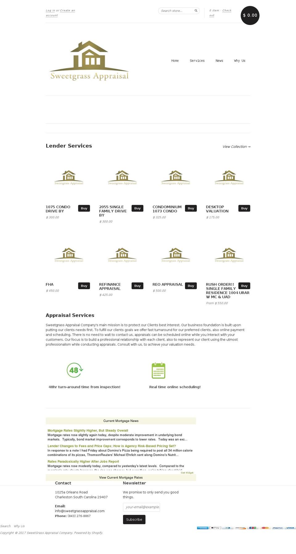 sweetgrassappraisal.com shopify website screenshot