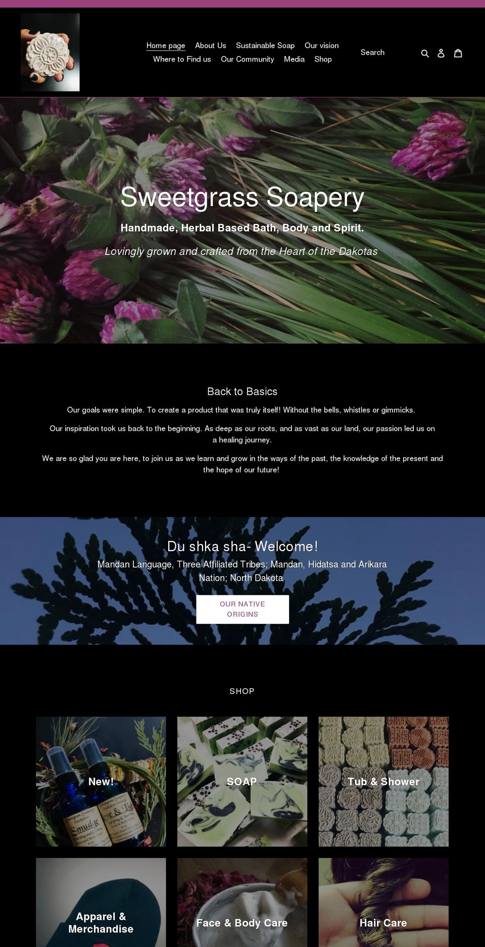 sweetgrasssoapery.com shopify website screenshot