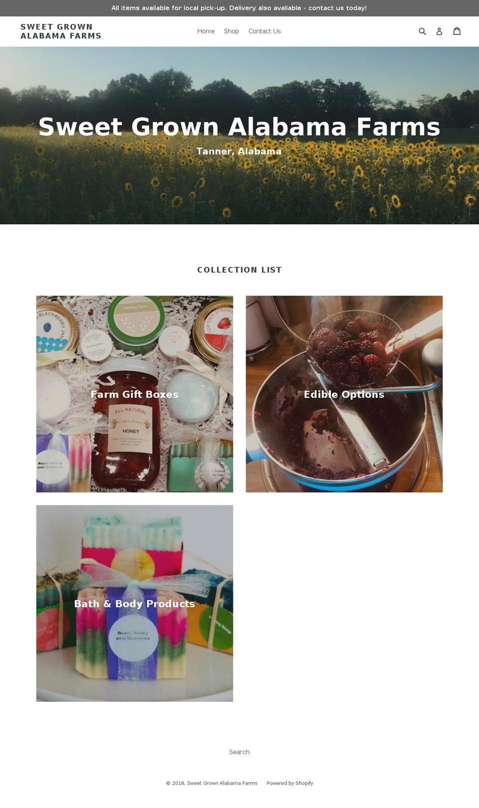 sweetgrownalabamafarms.com — Shopify storefront screenshot