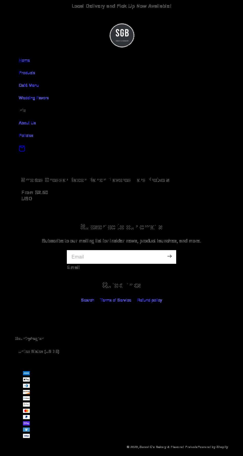sweetgsbakery.com shopify website screenshot