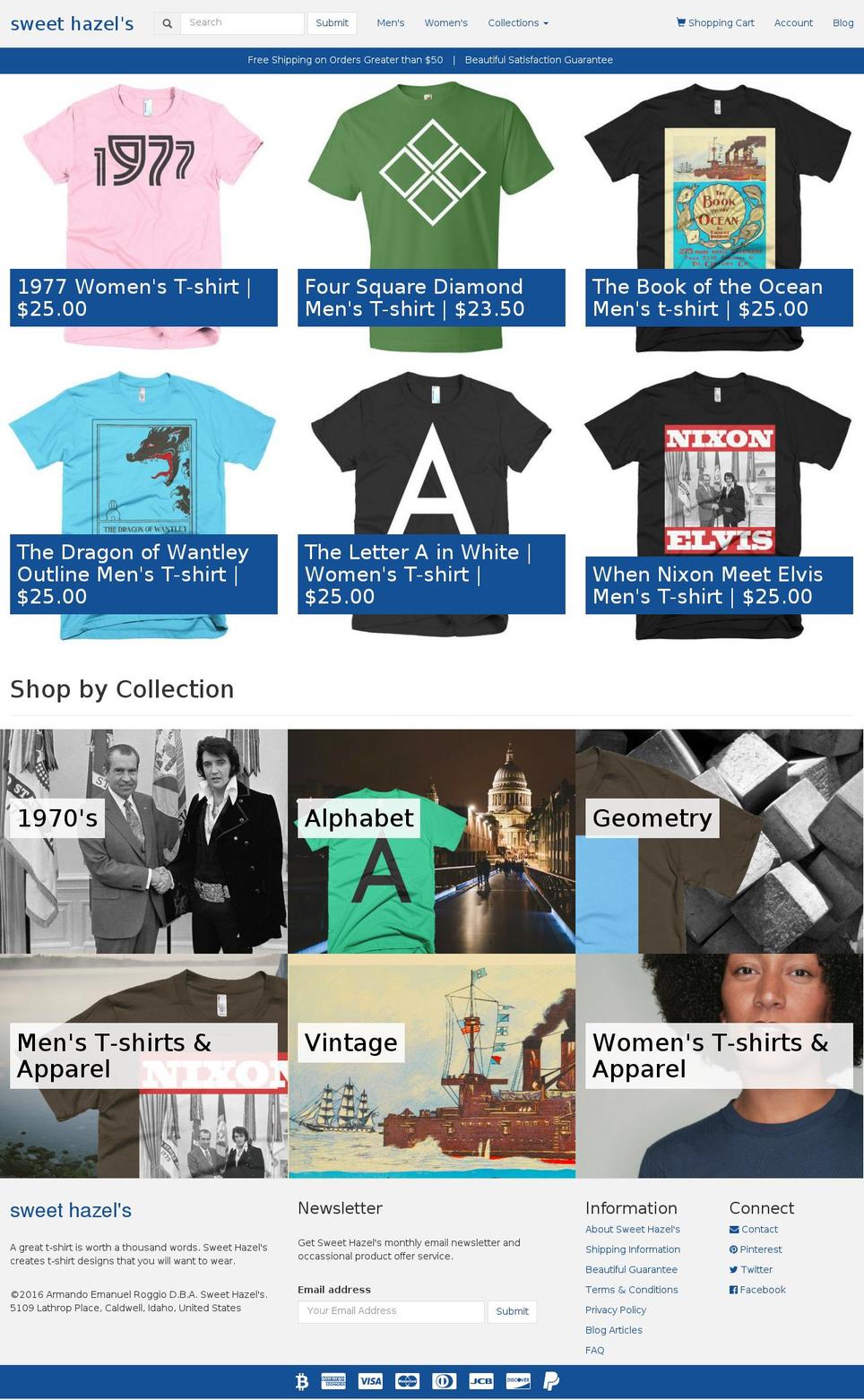 sweethazels.com shopify website screenshot