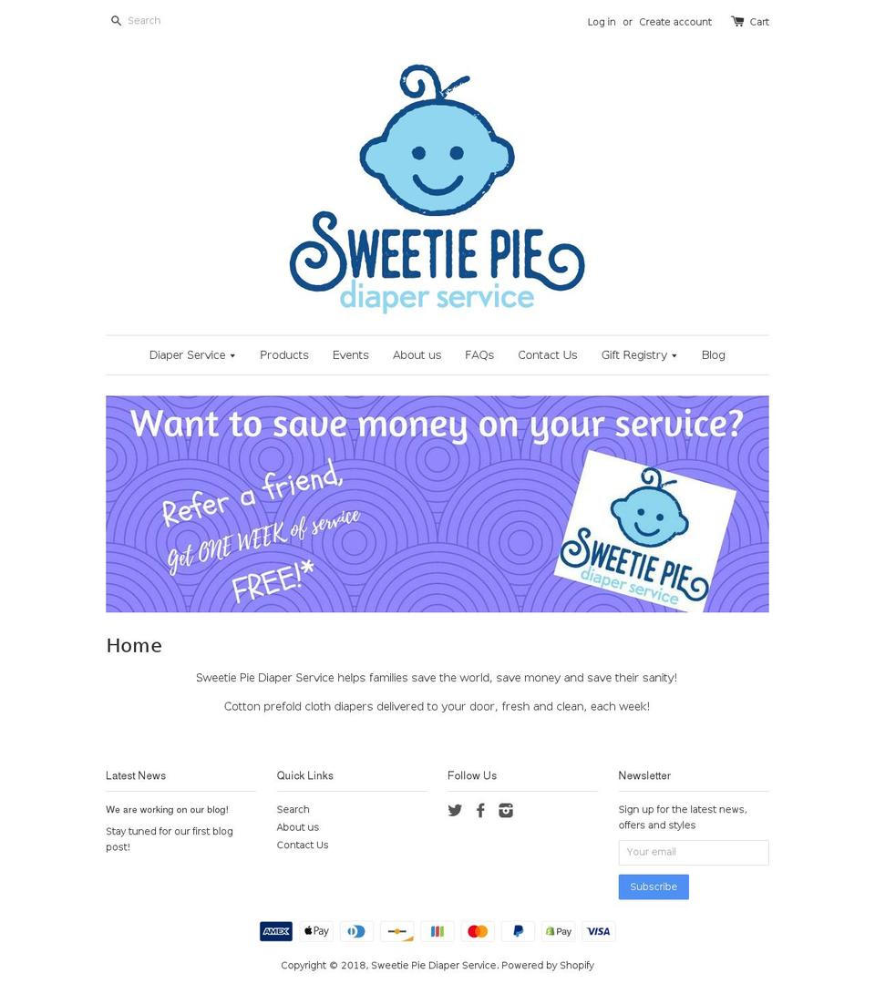 sweetiepiediaperservice.com shopify website screenshot