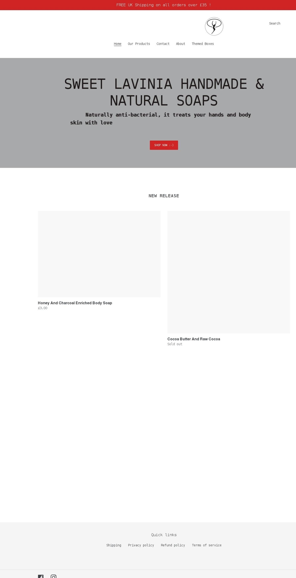 sweetlavinia.co.uk shopify website screenshot