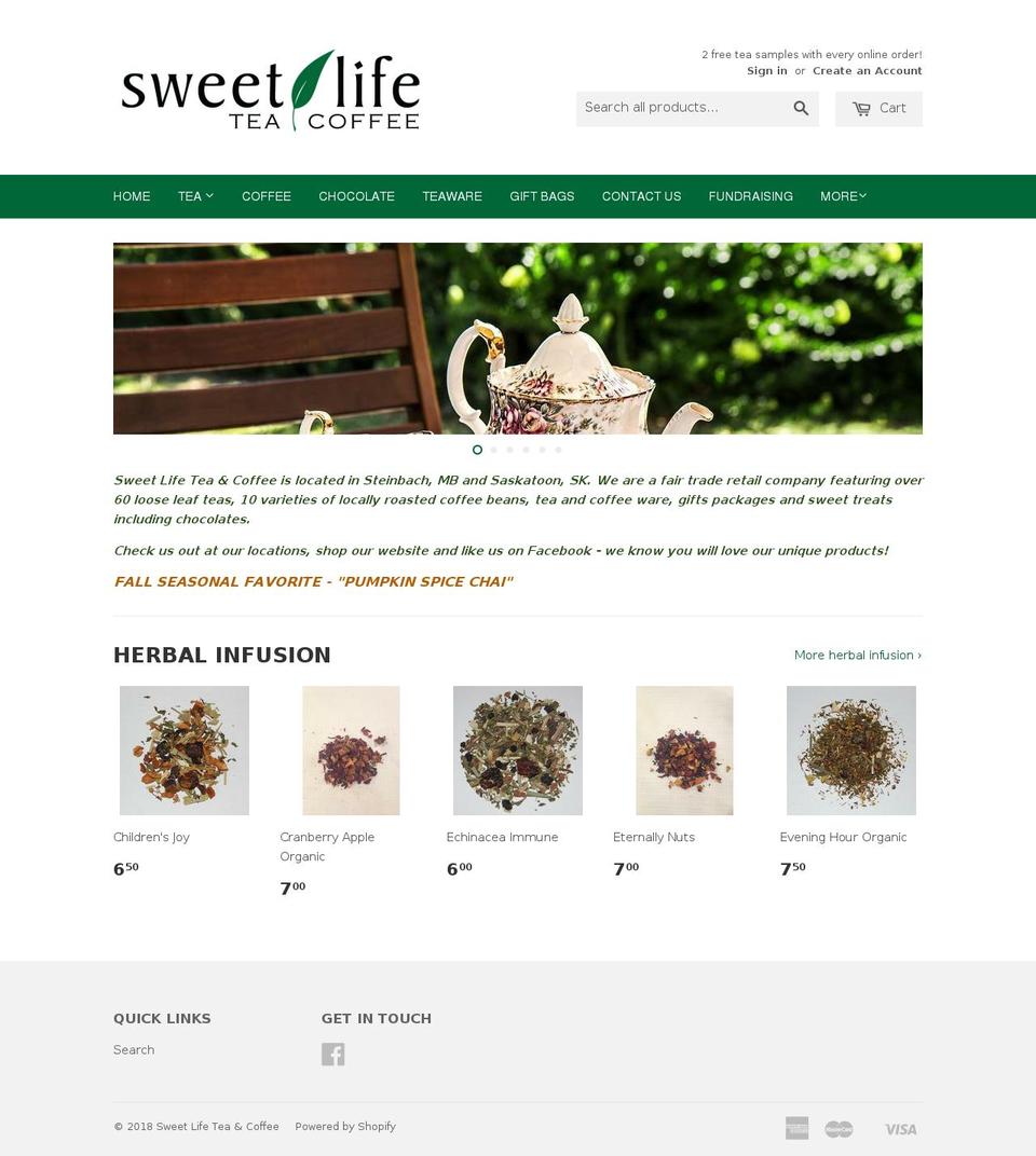 sweetlifeteaandcoffee.com — Shopify storefront screenshot