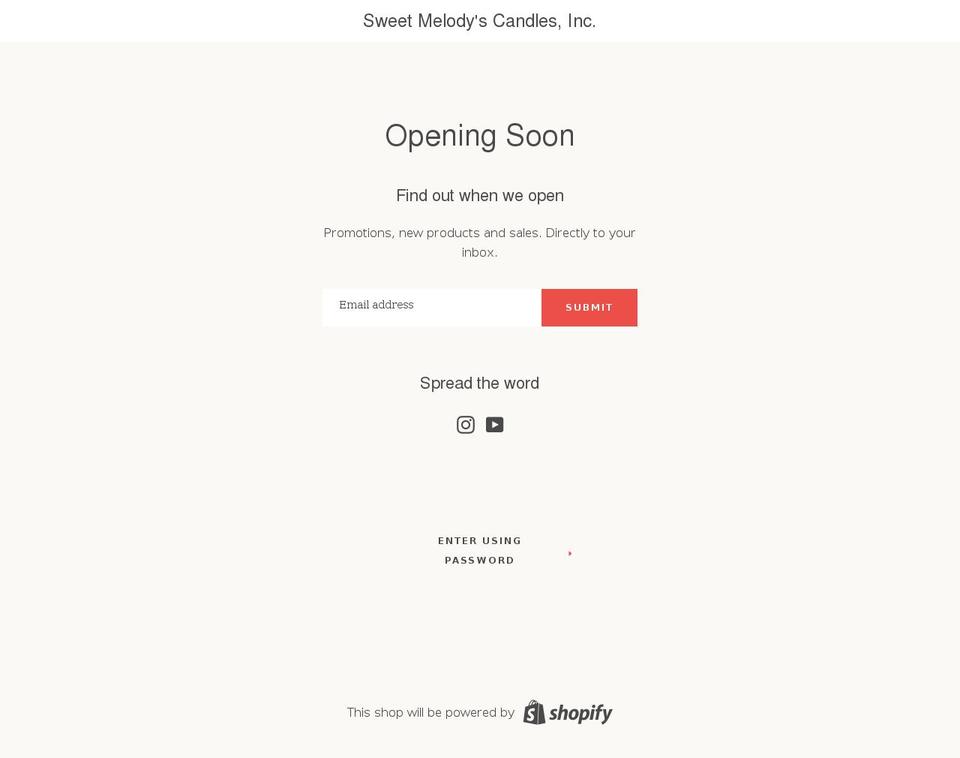 sweetmelodyscandles.com shopify website screenshot