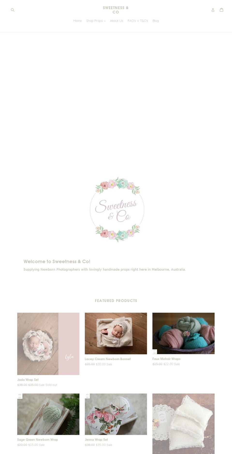 sweetnessandcoprops.com — Shopify storefront screenshot