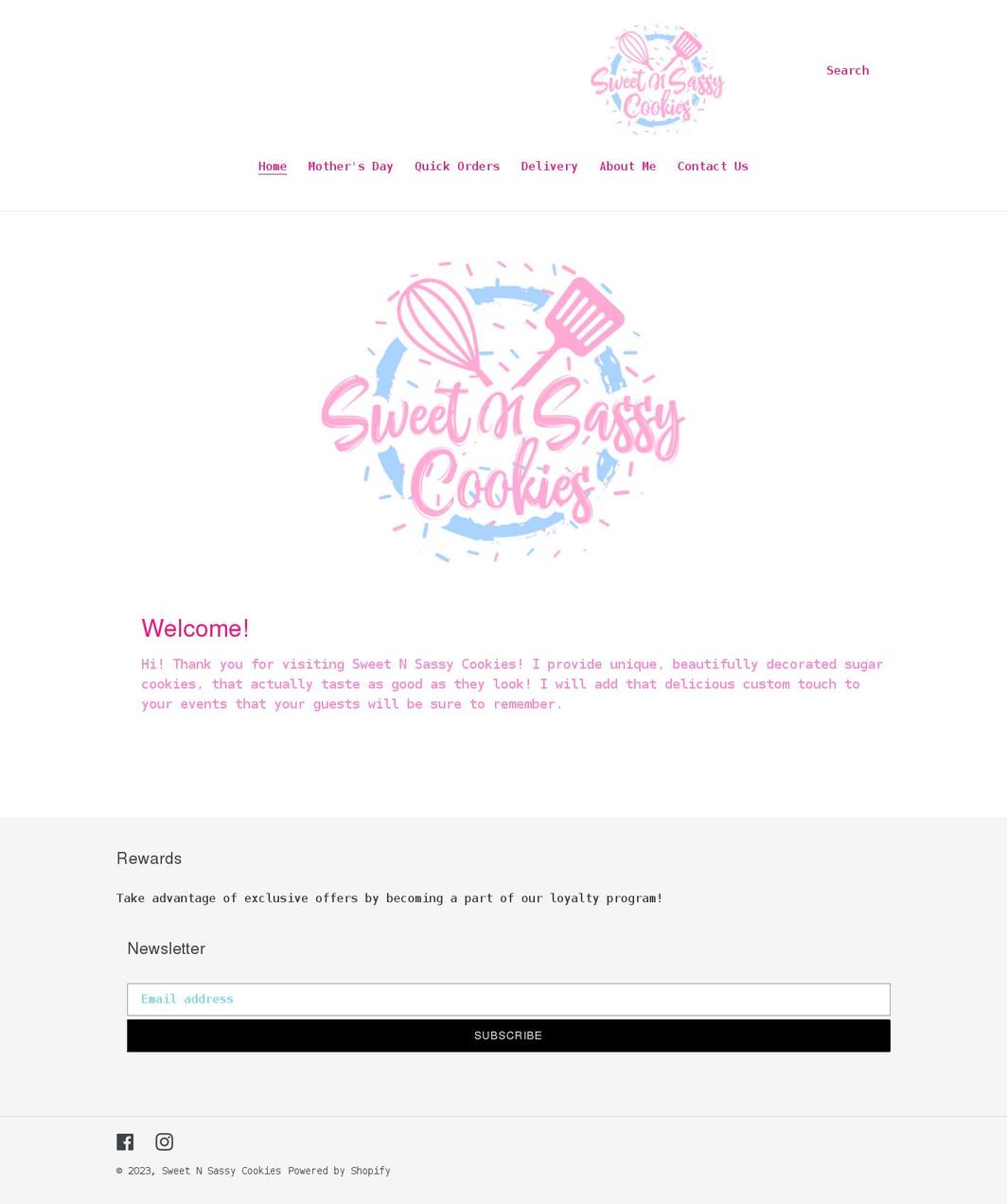 sweetnsassycookies.com shopify website screenshot