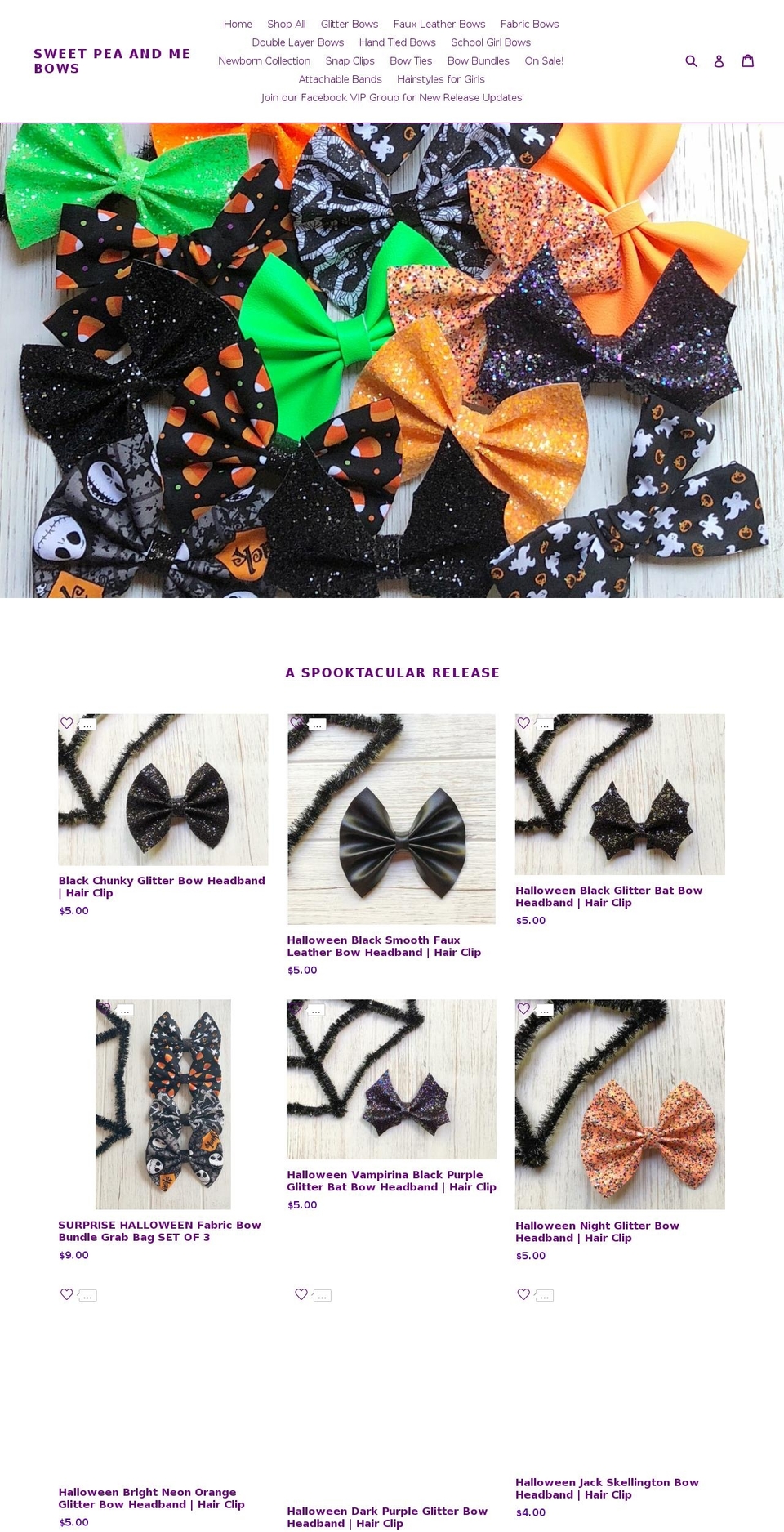 sweetpeaandmebows.com shopify website screenshot