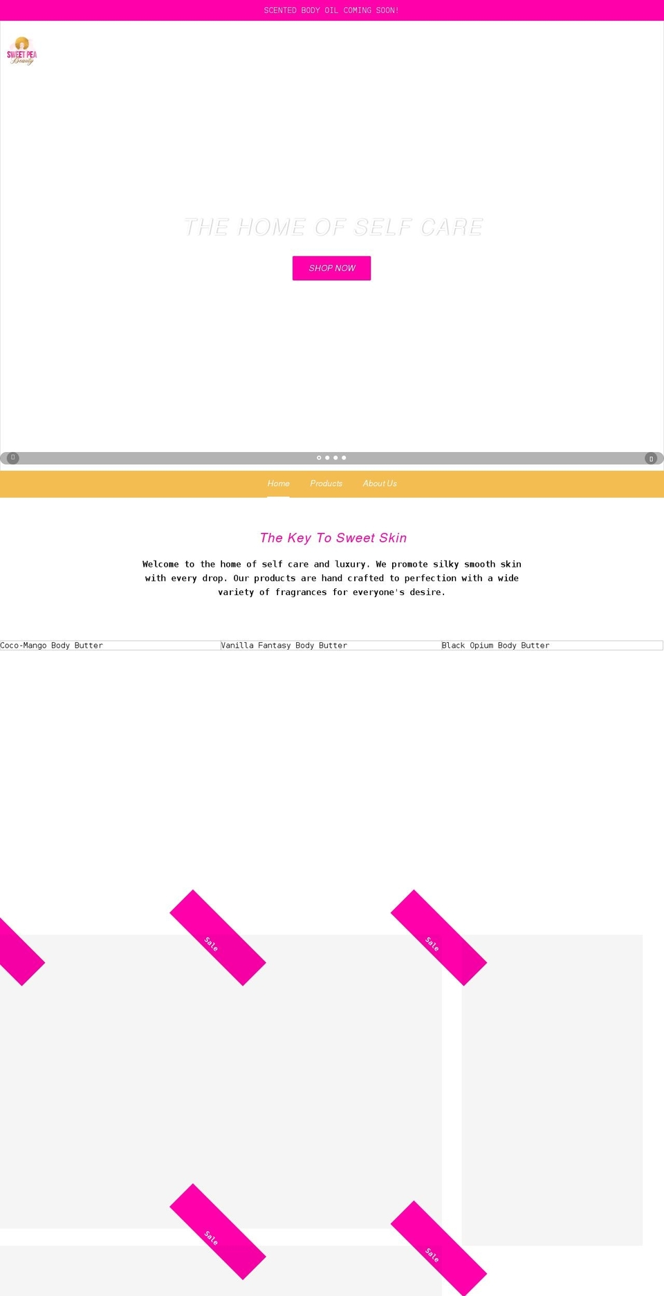 sweetpeabeauty.shop shopify website screenshot