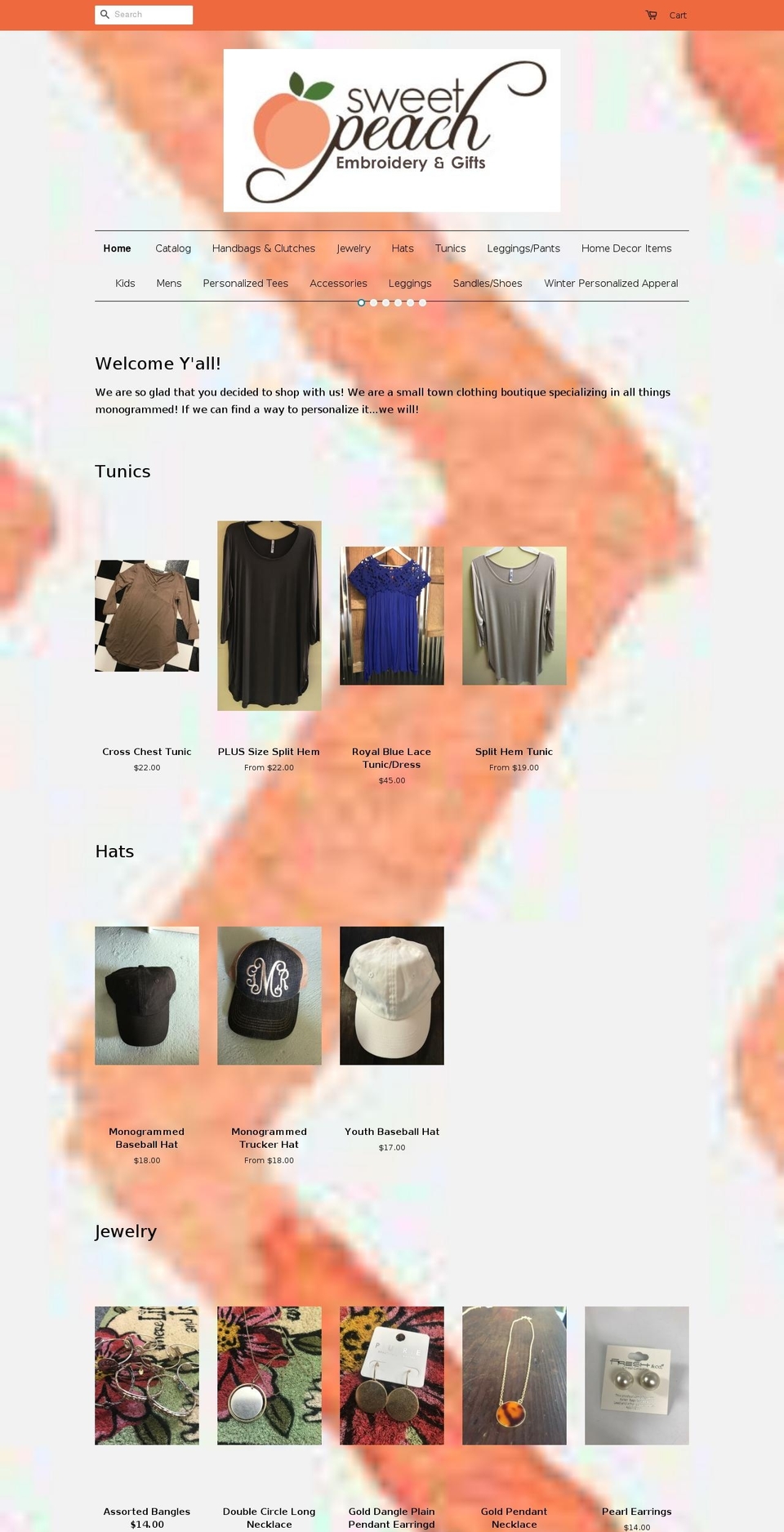 sweetpeachembroidery.com — Shopify storefront screenshot