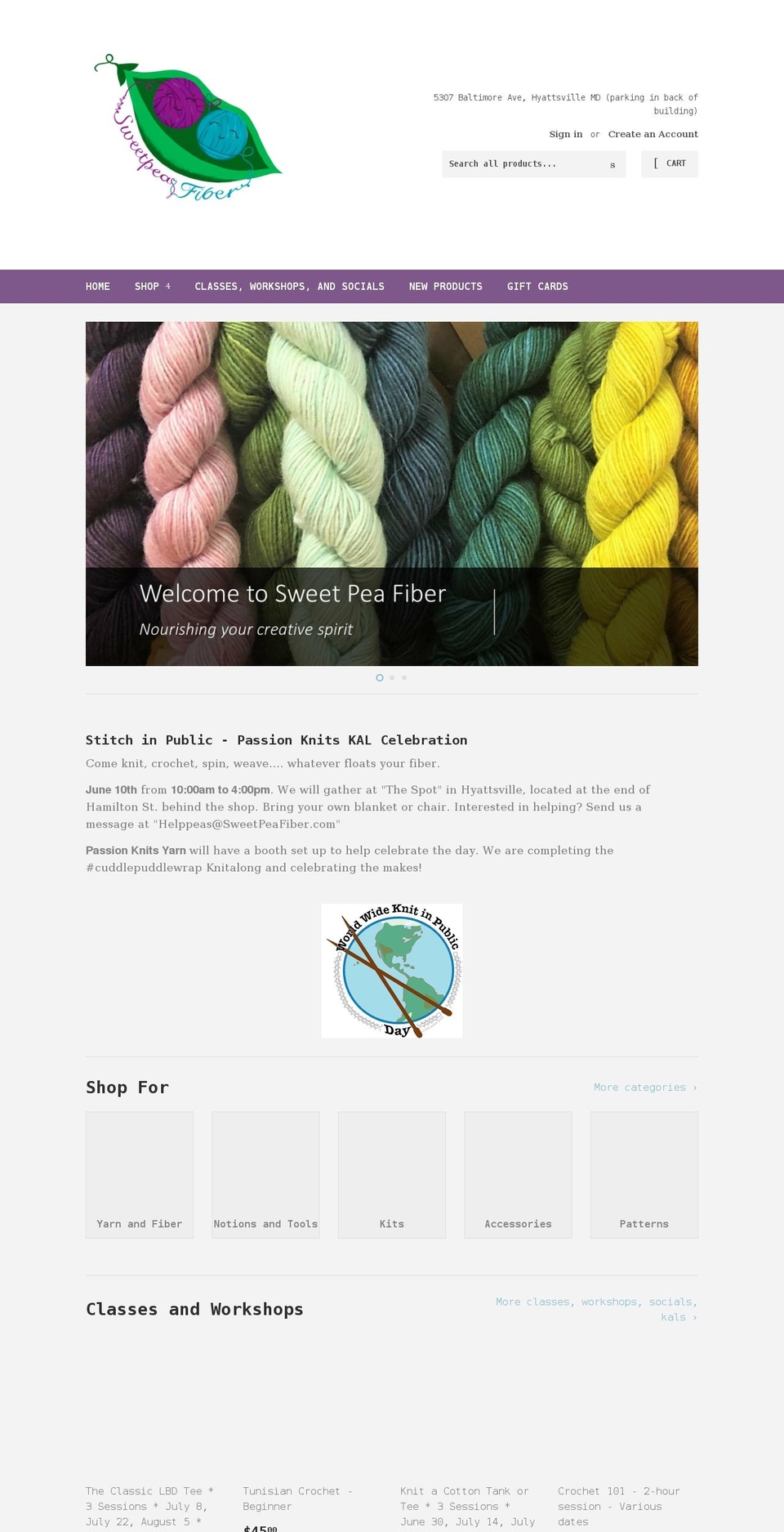 sweetpeafiber.com shopify website screenshot
