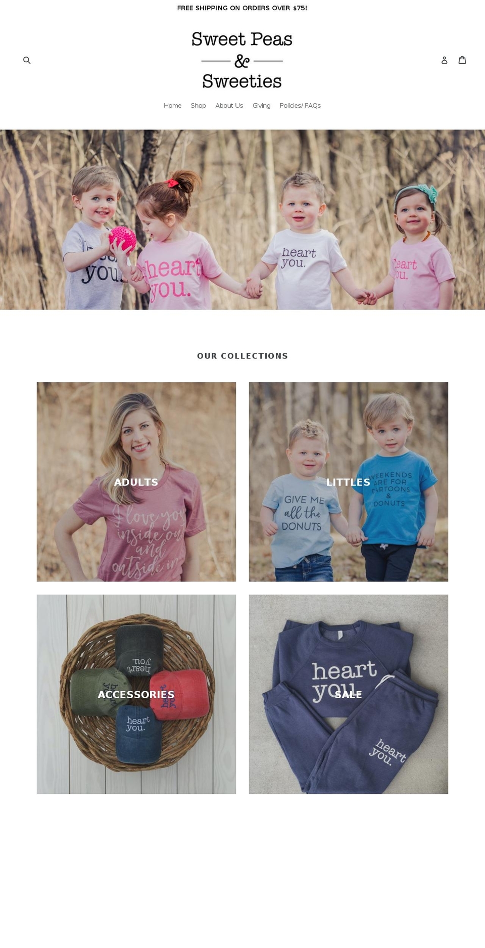 sweetpeasandsweeties.com shopify website screenshot