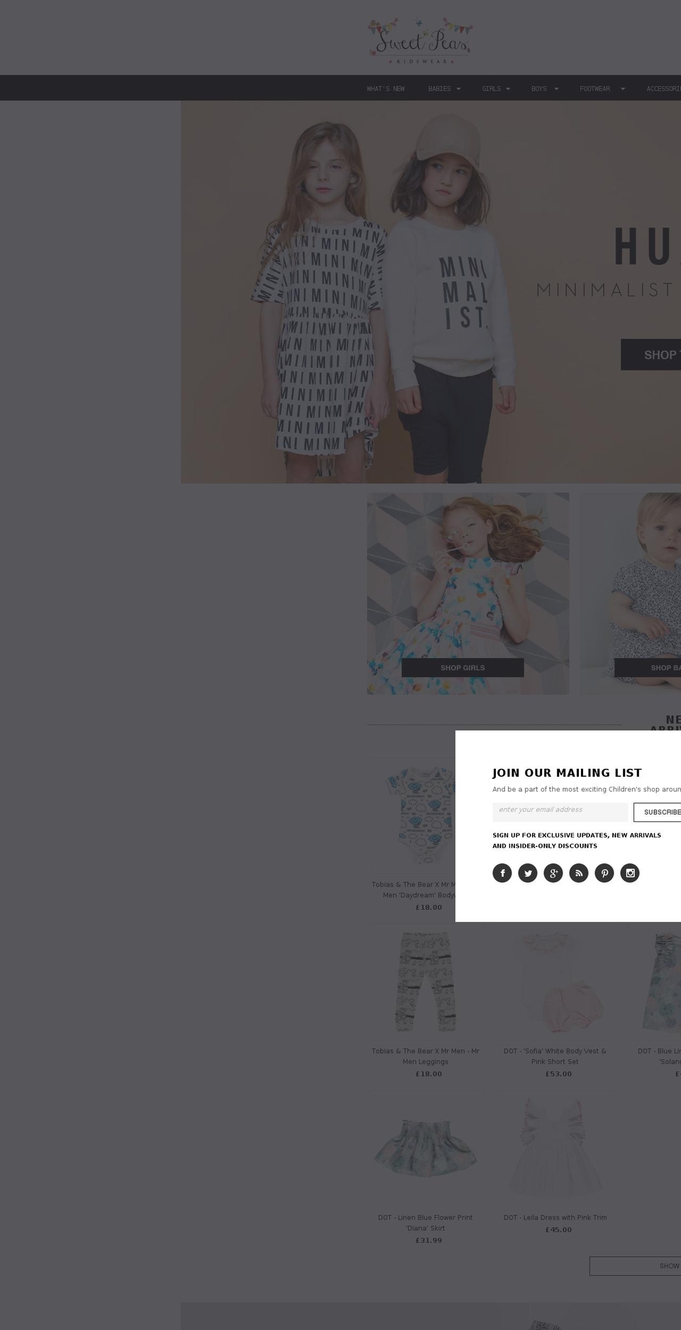 sweetpeaskidswear.com shopify website screenshot